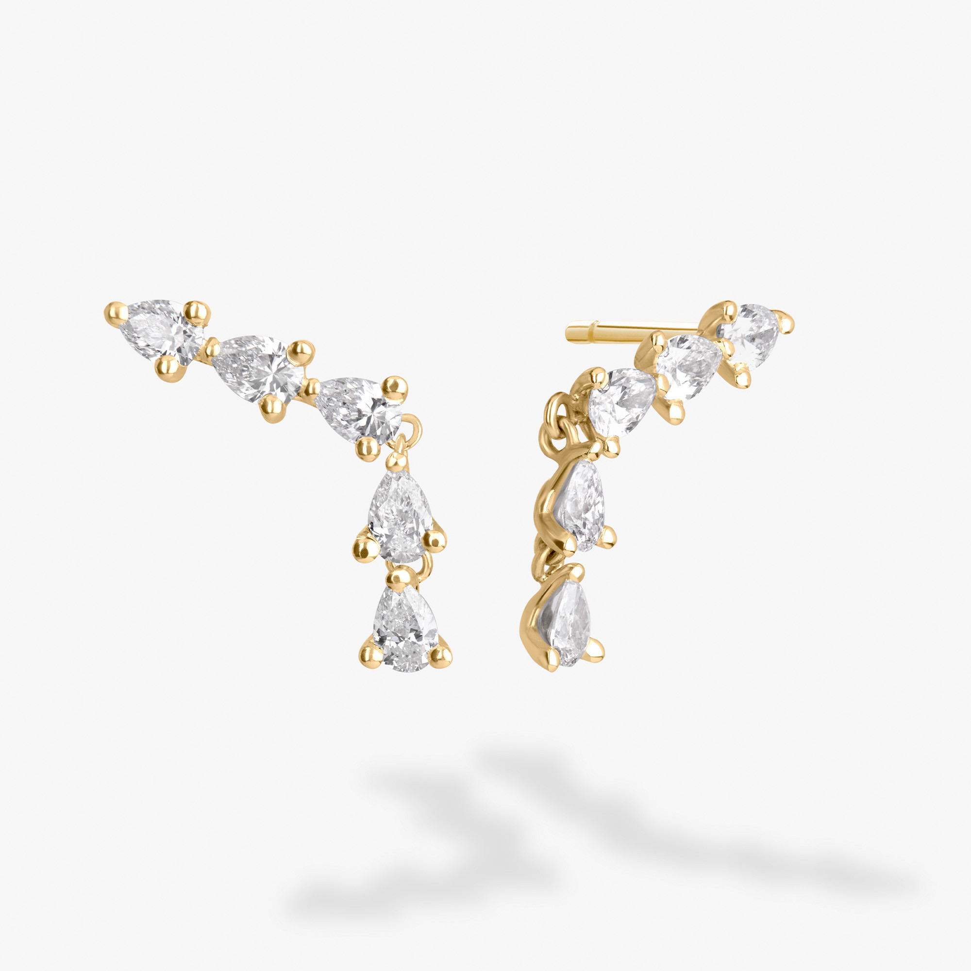 Five Piece Linear Dangle Diamond Pear Studs