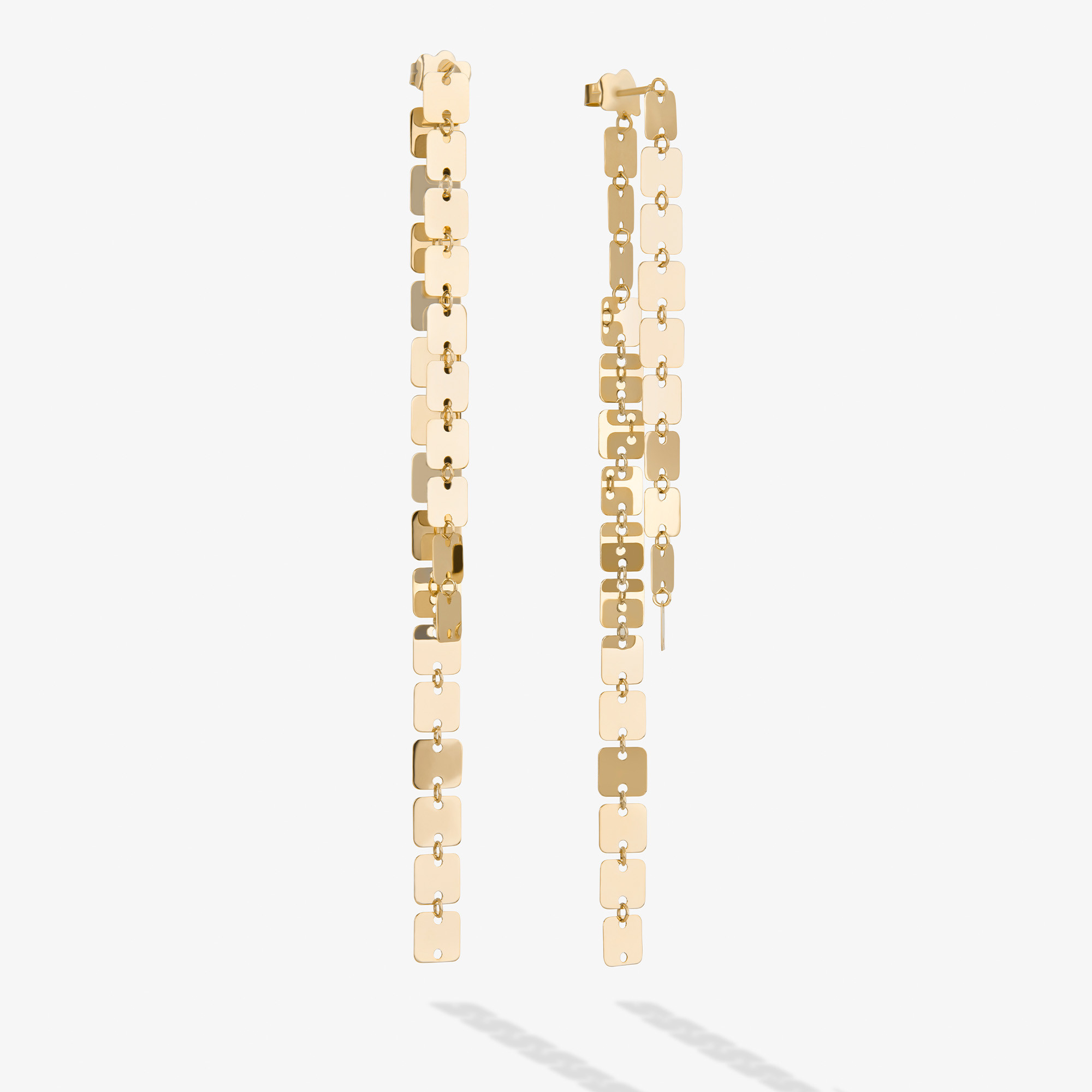 SQUARE CHAIN FRONT TO BACK LINEAR EARRINGS