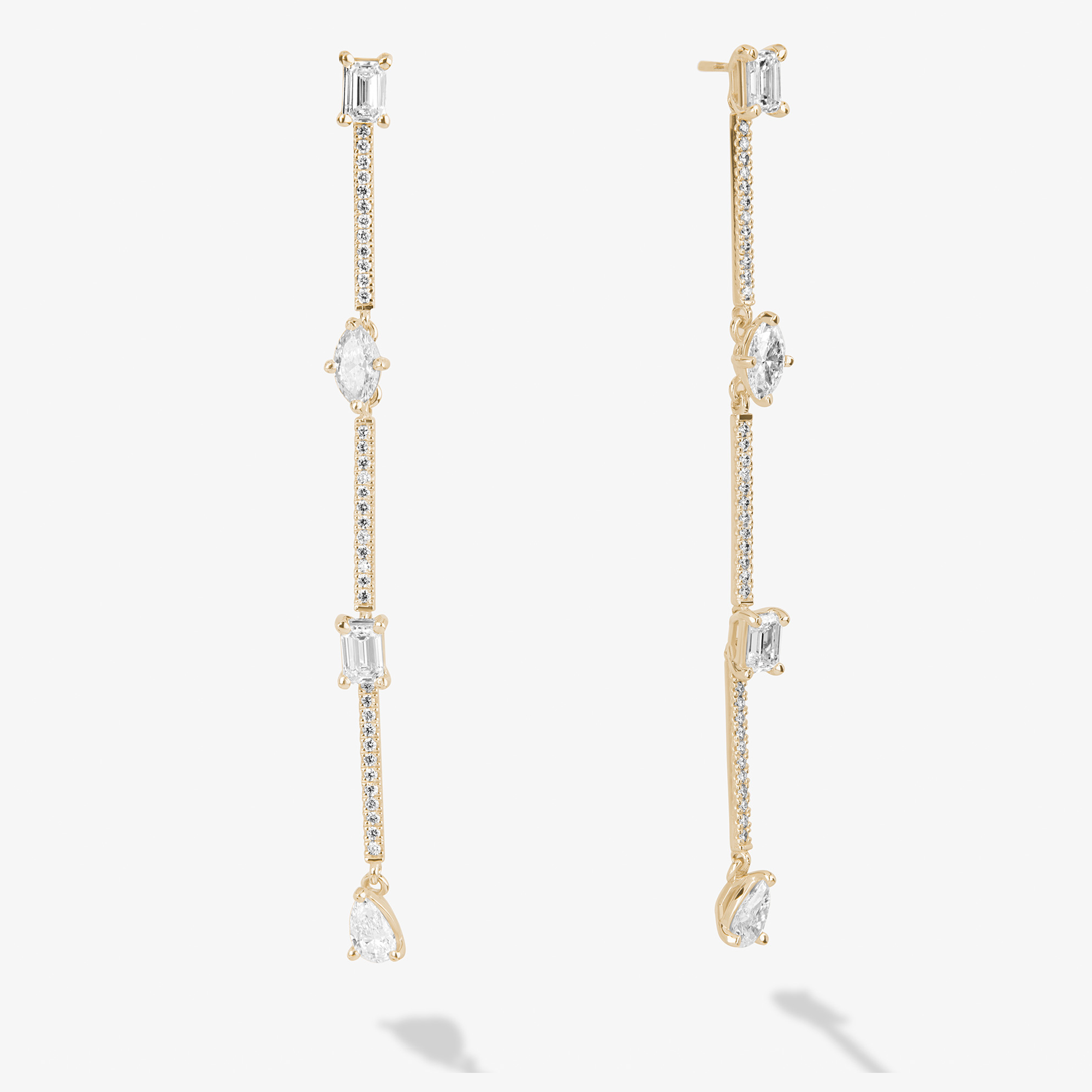 14K yellow gold fancies curve link diamond linear earrings