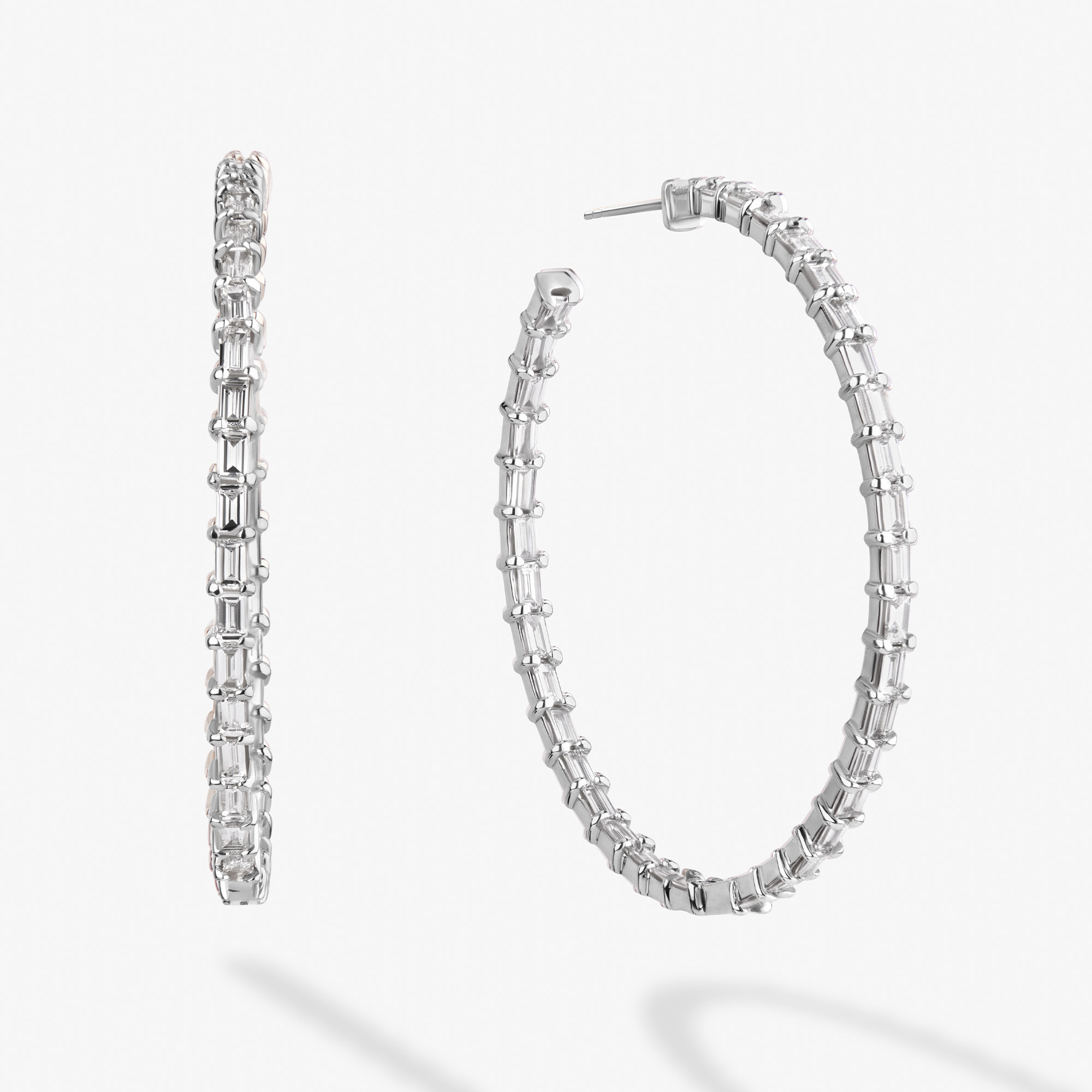 30MM INSIDE OUTSIDE BAGUETTE DIAMOND HOOPS