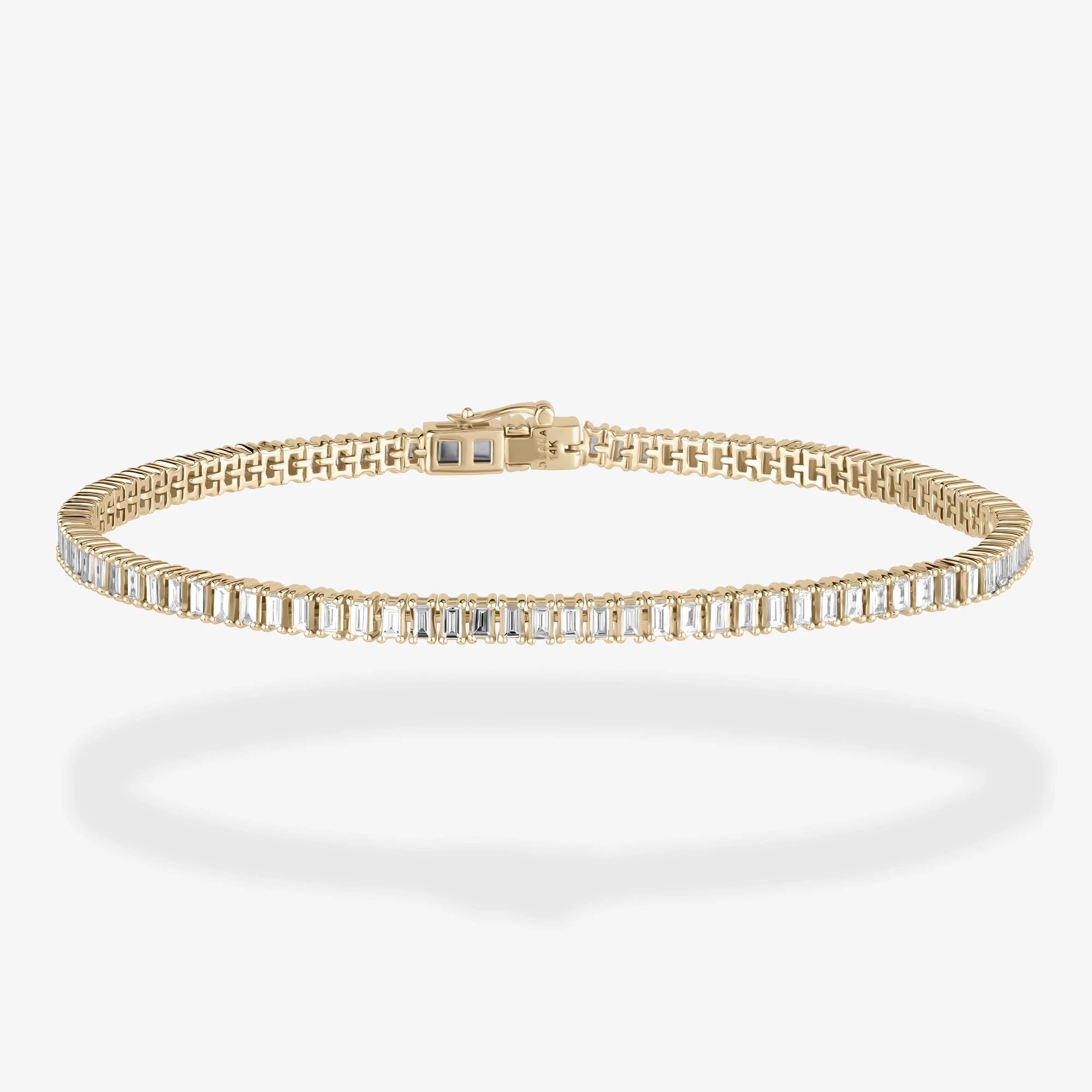 14K yellow gold vertical row baguette diamond tennis bracelet