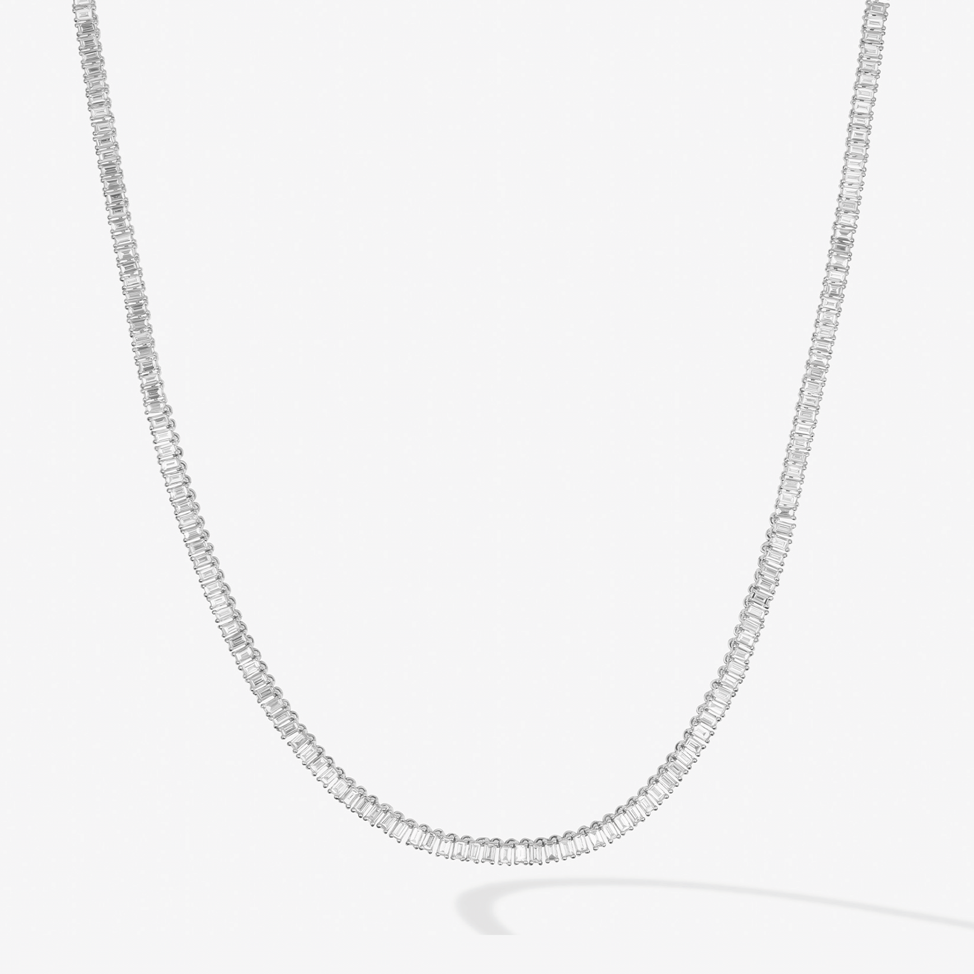 14K white gold vertical row baguette diamond tennis necklace