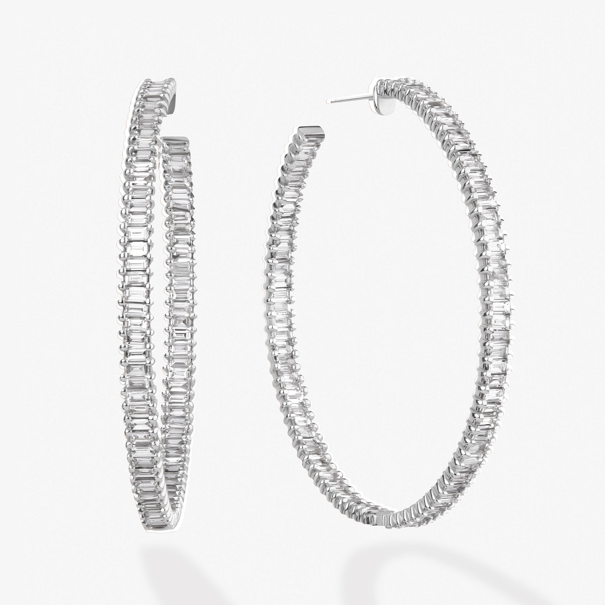 14K white gold inside out baguette diamond hoops