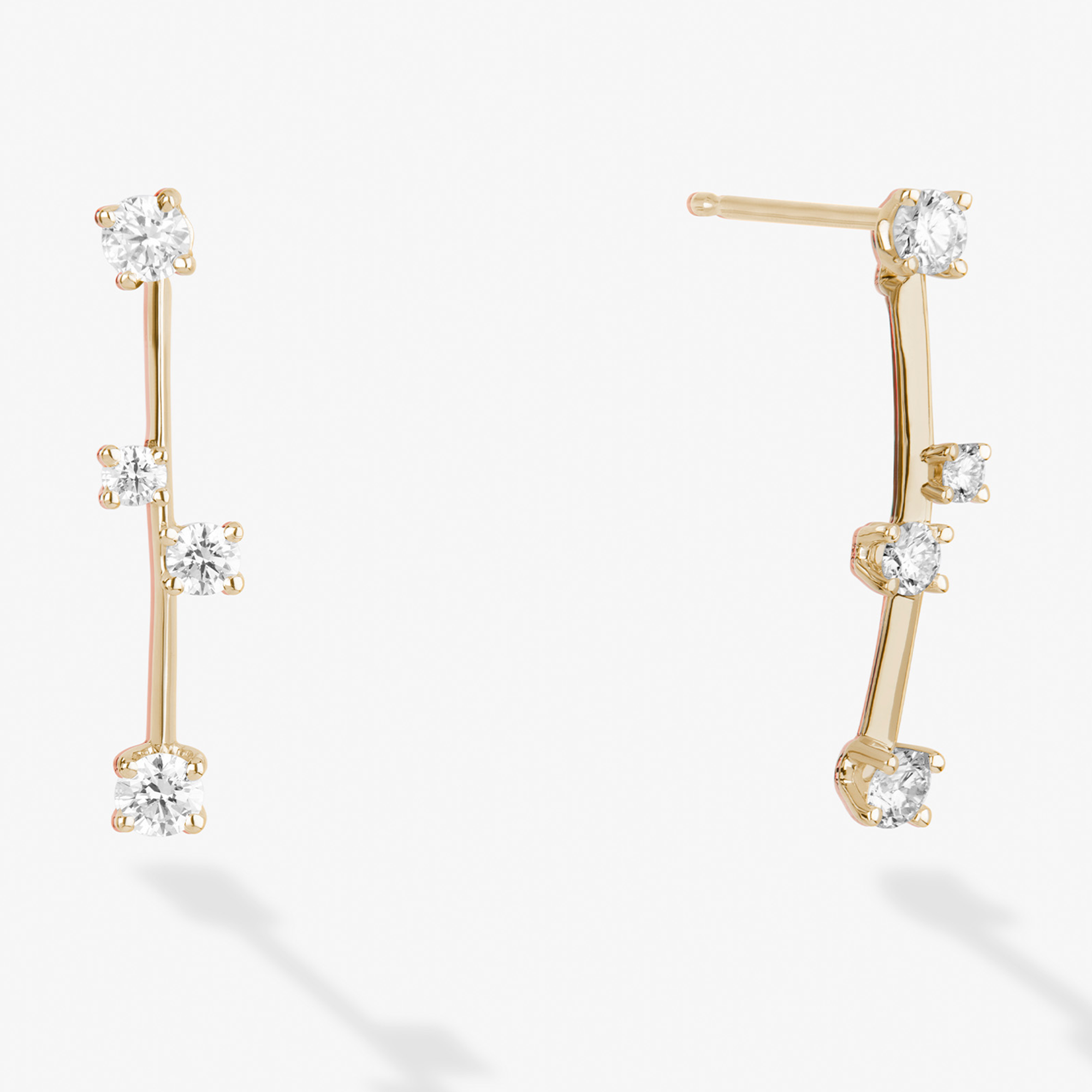 14K yellow gold solo diamond stacked linear earrings