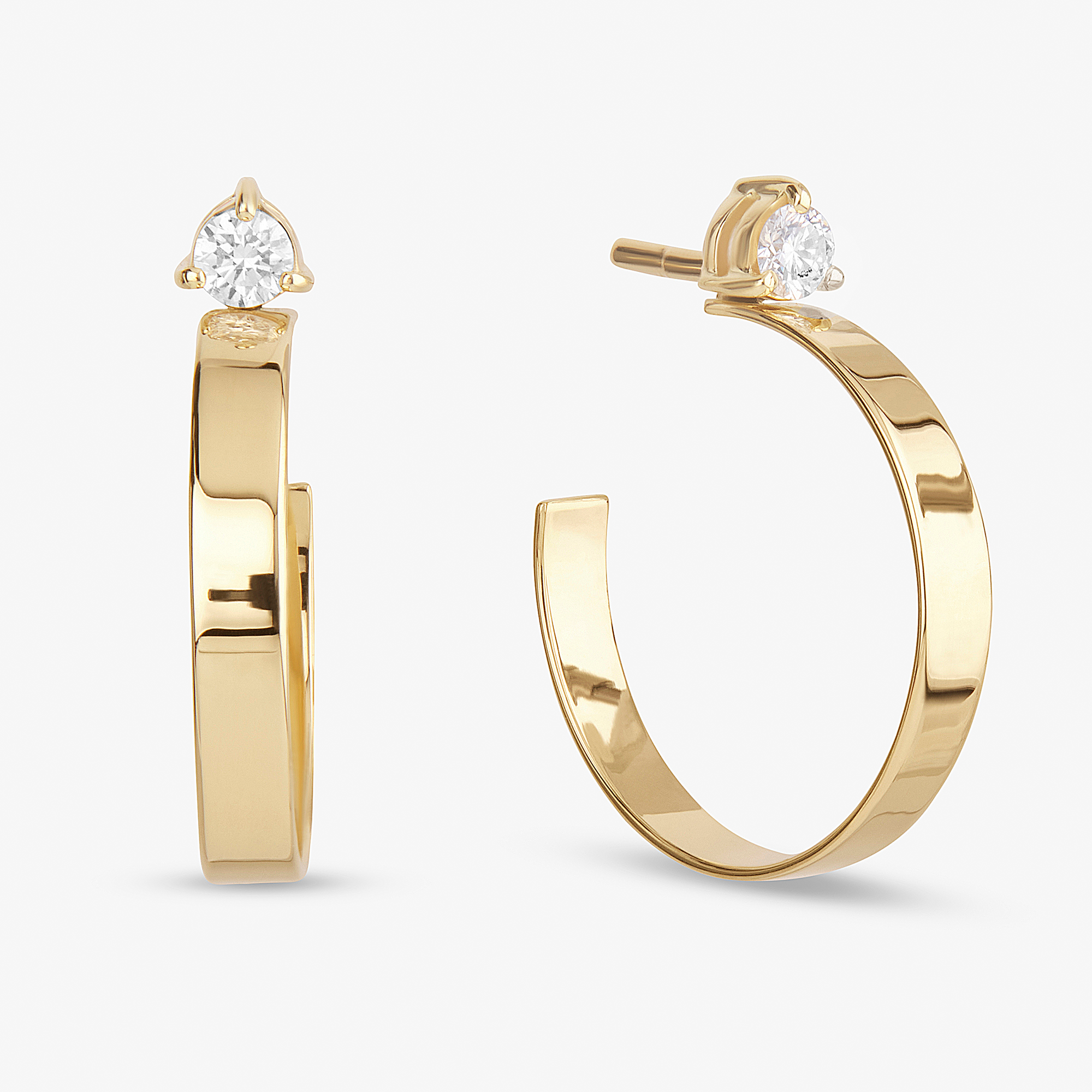 14K yellow gold wide solo diamond sunrise huggies