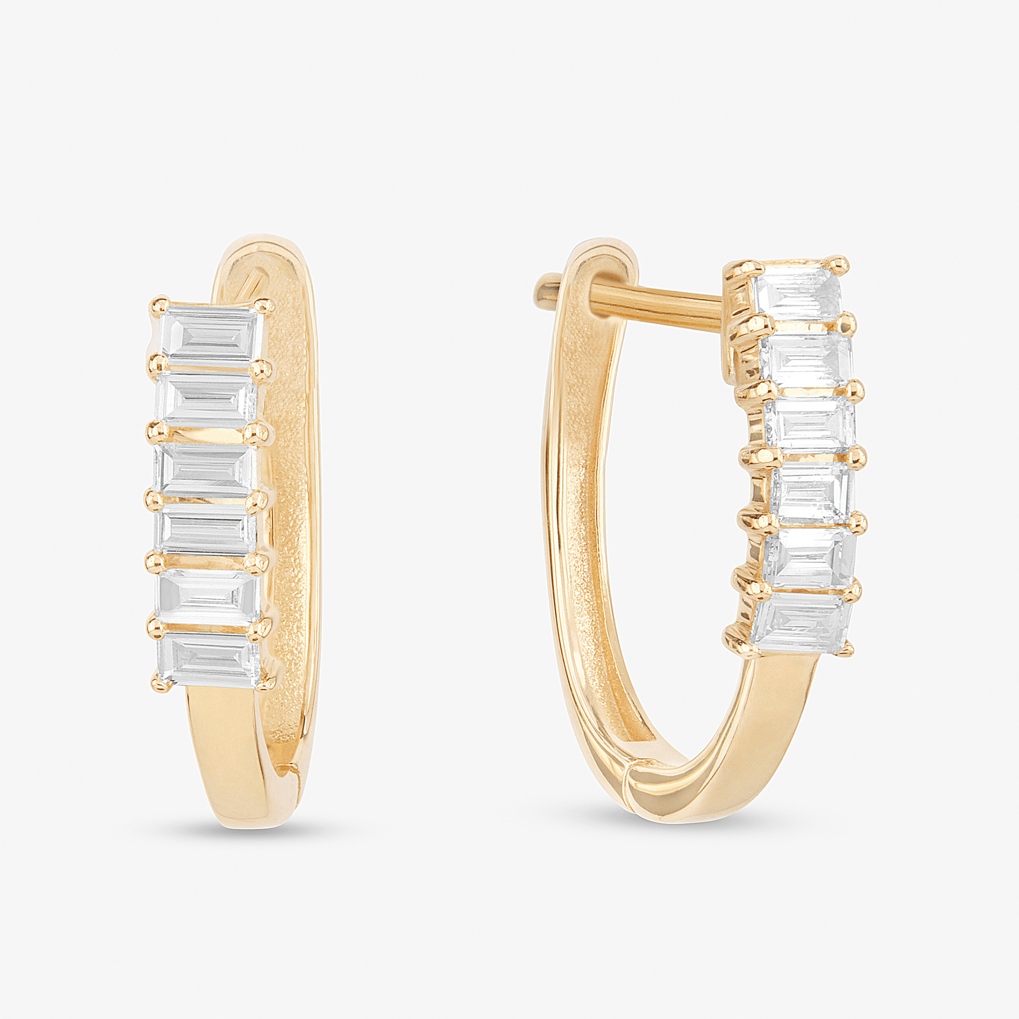 14K yellow gold baguette diamond huggies