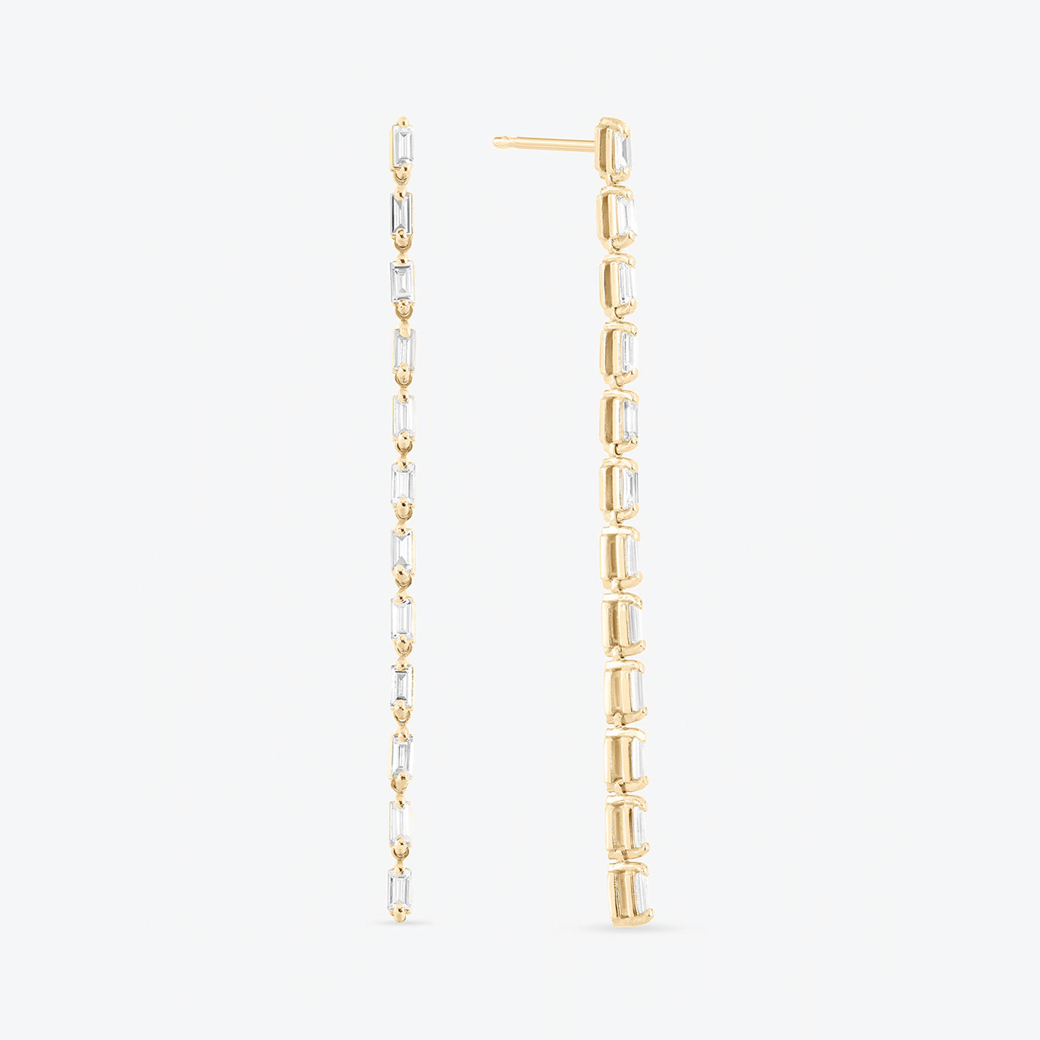 14K yellow gold baguette diamond tennis linear earrings