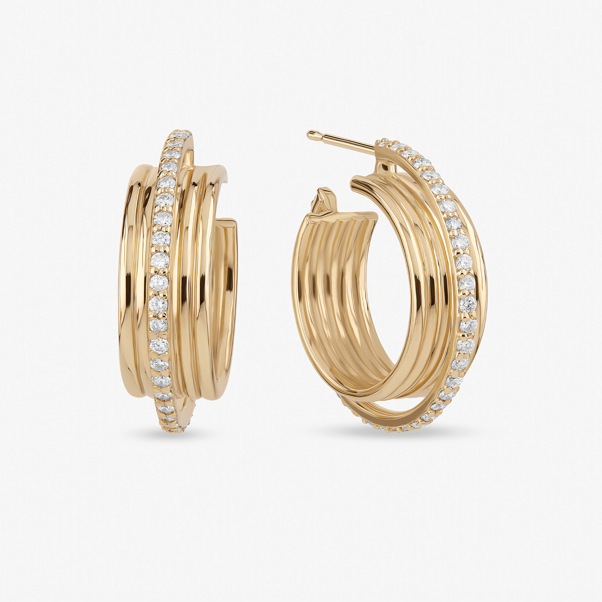 14K yellow gold kinetic diamond huggies