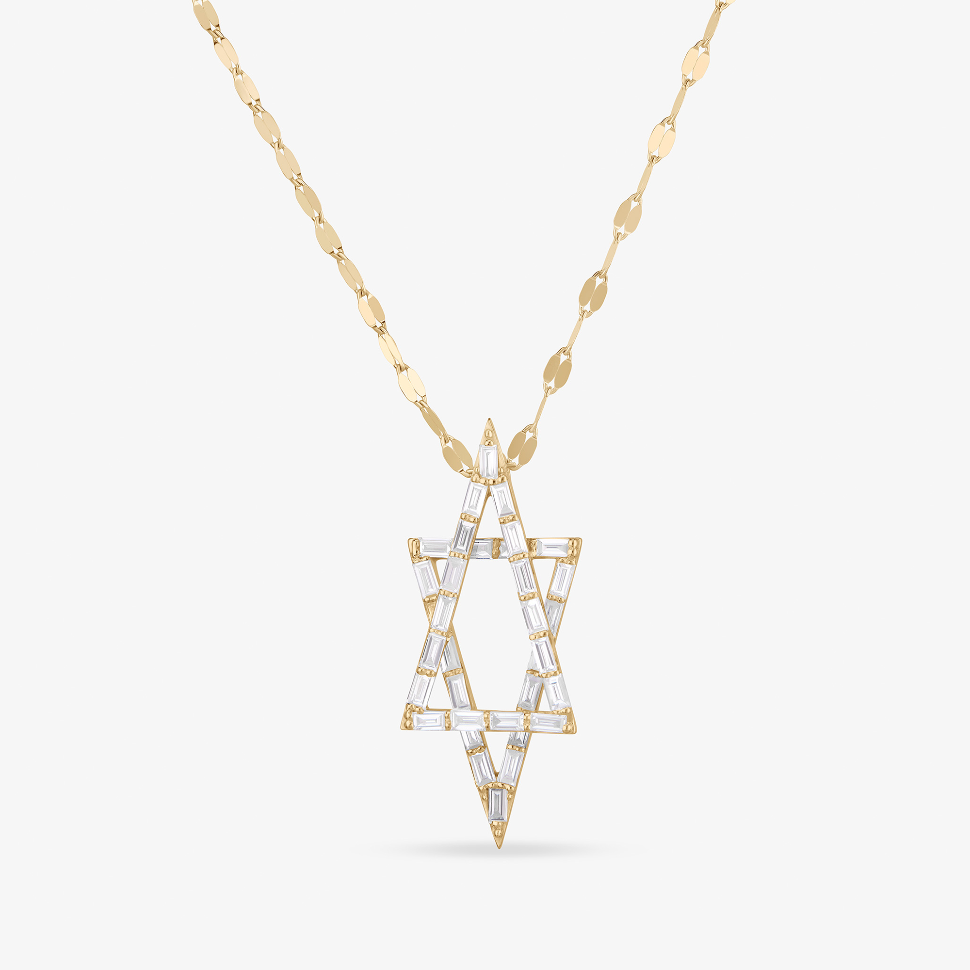 14K yellow gold baguette diamond star of david necklace