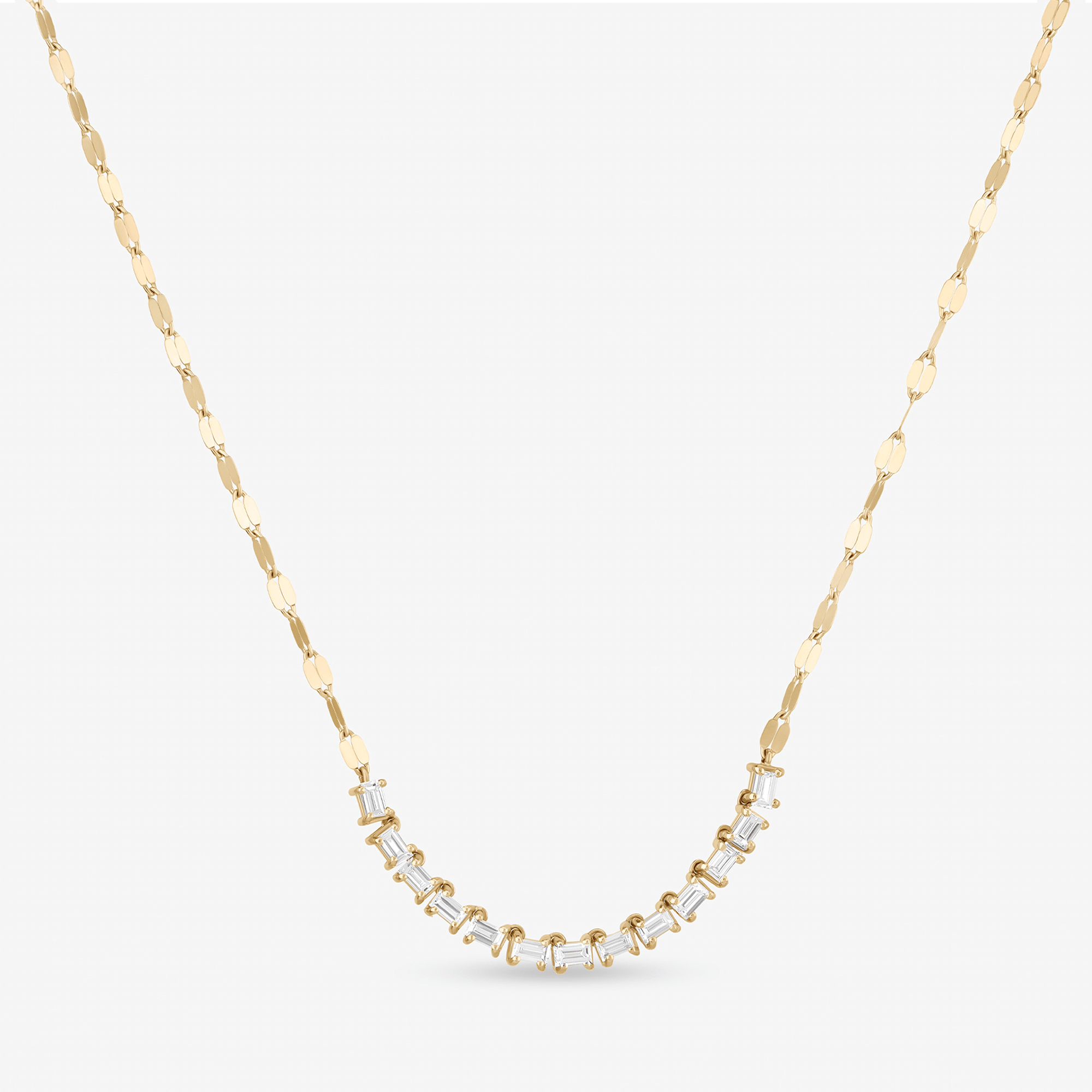 14K yellow gold baguette diamond tennis section necklace