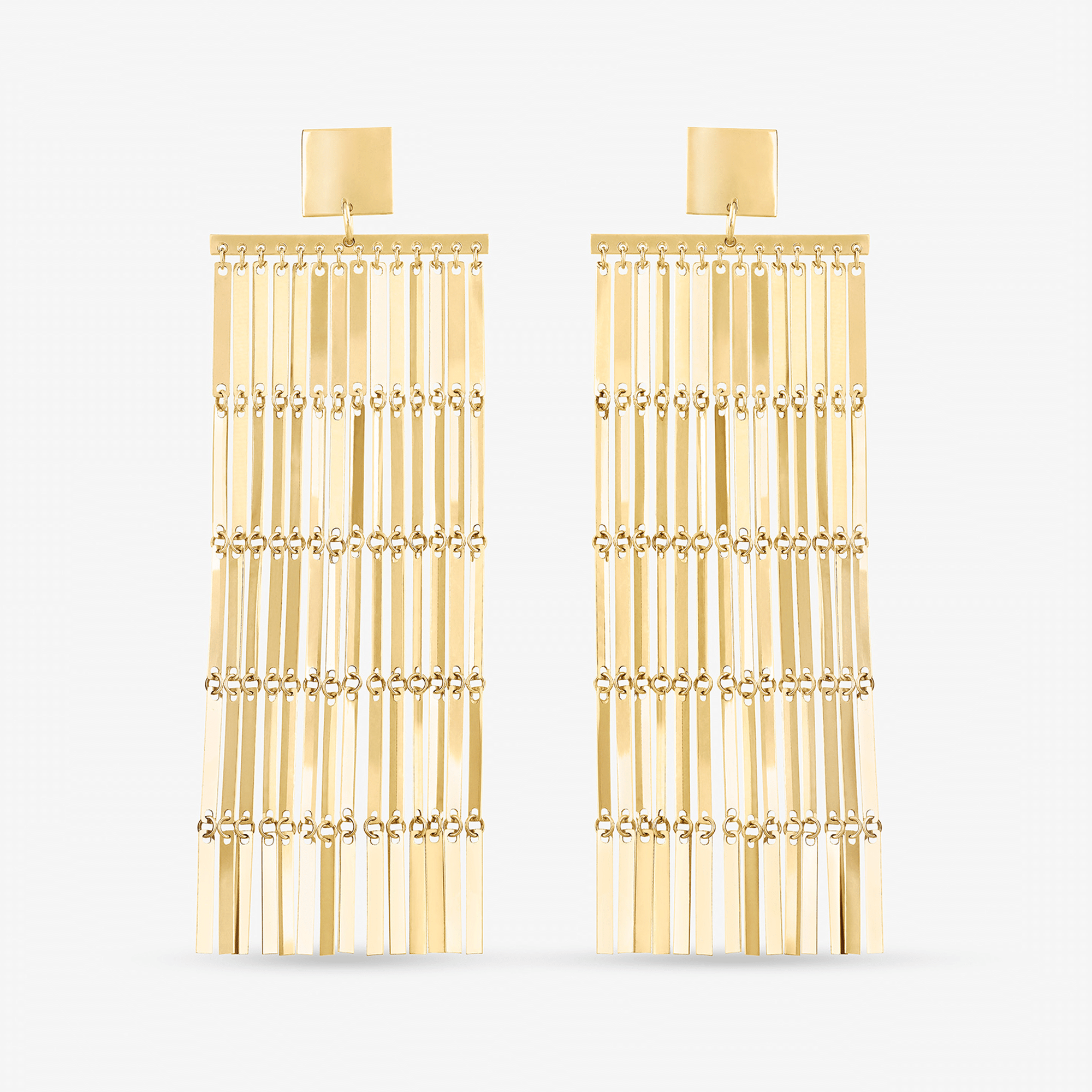 14K yellow gold rectangle link chandelier earrings
