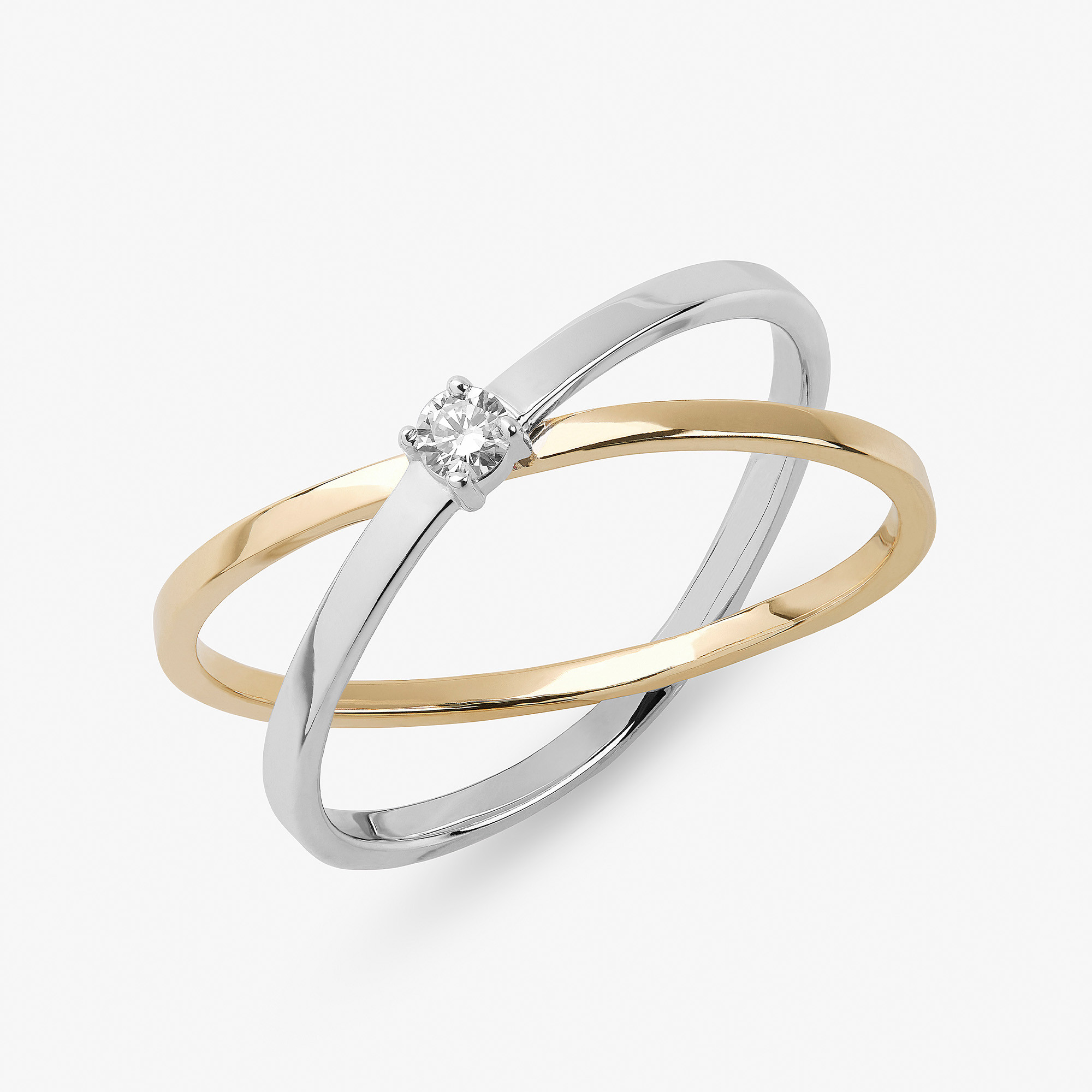 TWO TONED SOLO DIAMOND CRISS CROSS RING