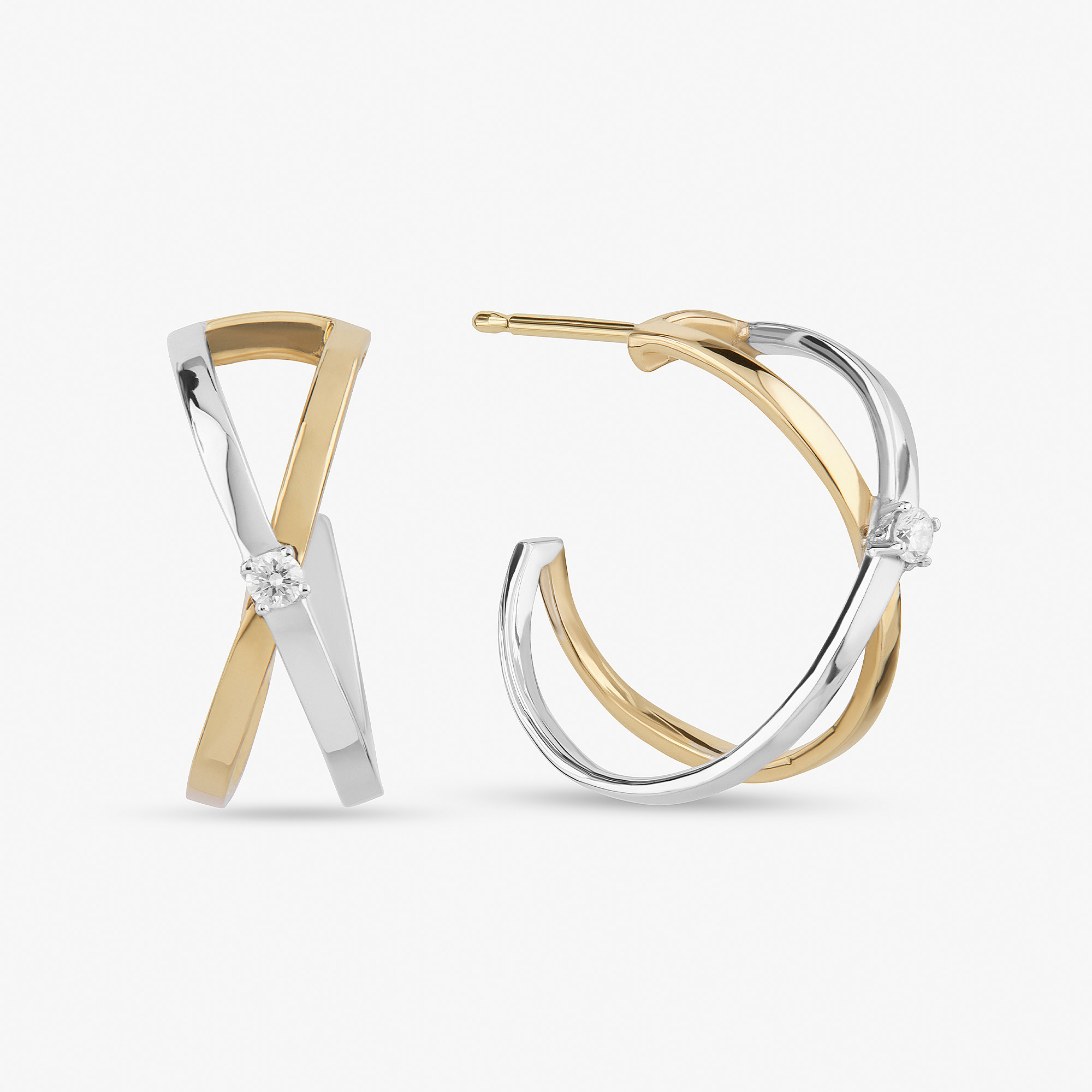 16MM TWO TONED SOLO DIAMOND CRISS CROSS HOOPS