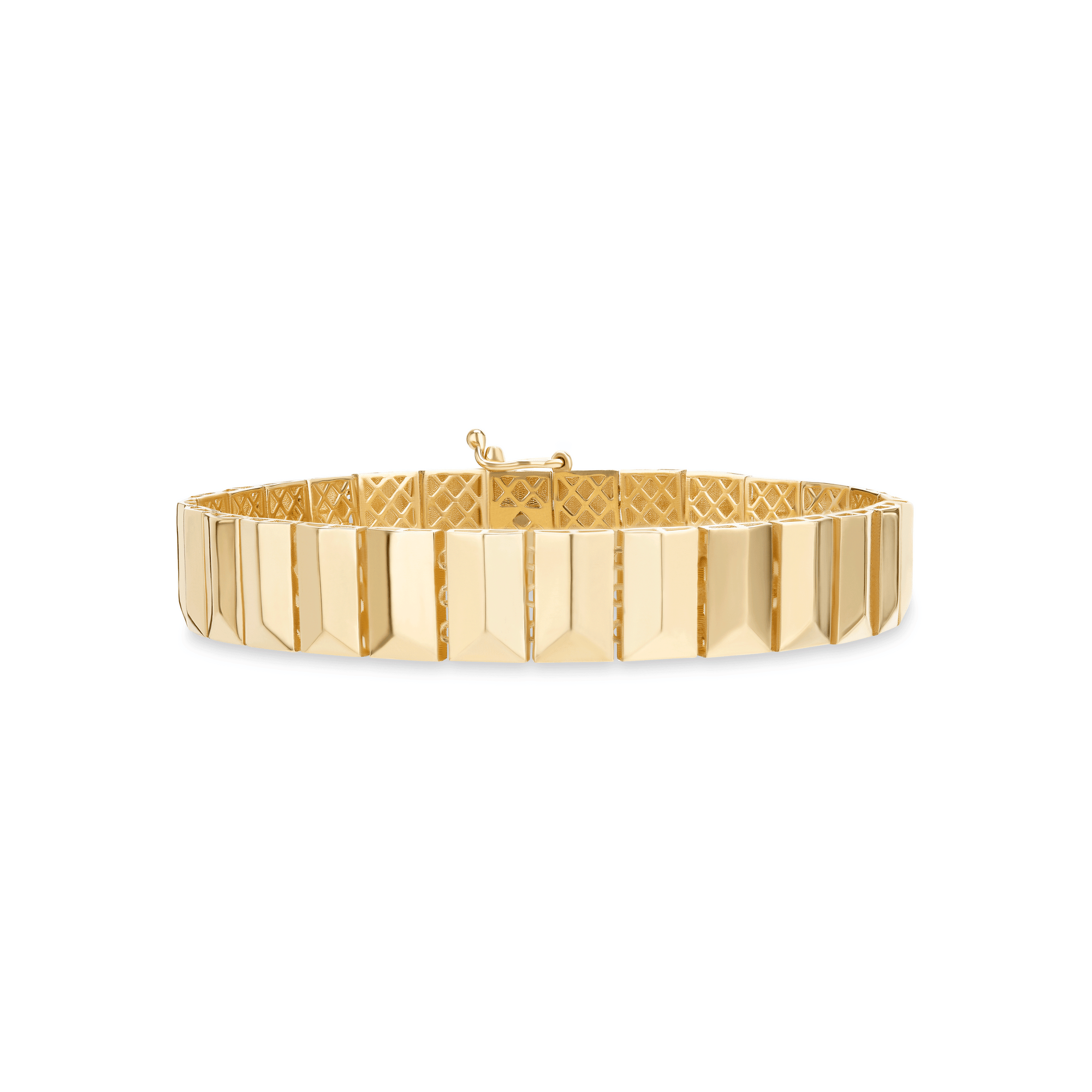 14K yellow gold grooved flash tile bracelet