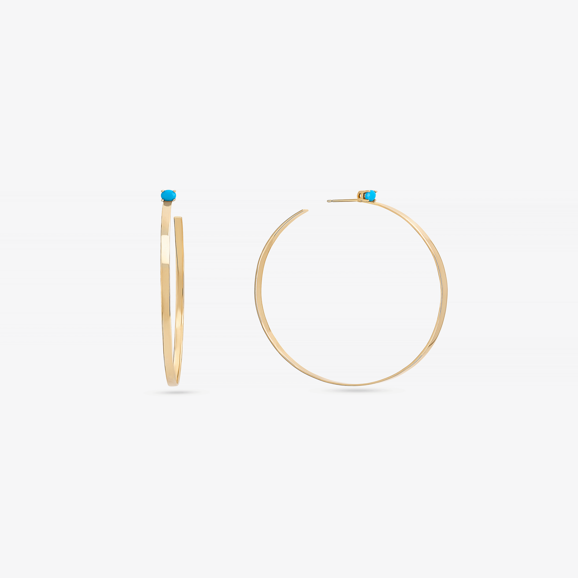 14K yellow gold large solo turquoise sunrise hoops