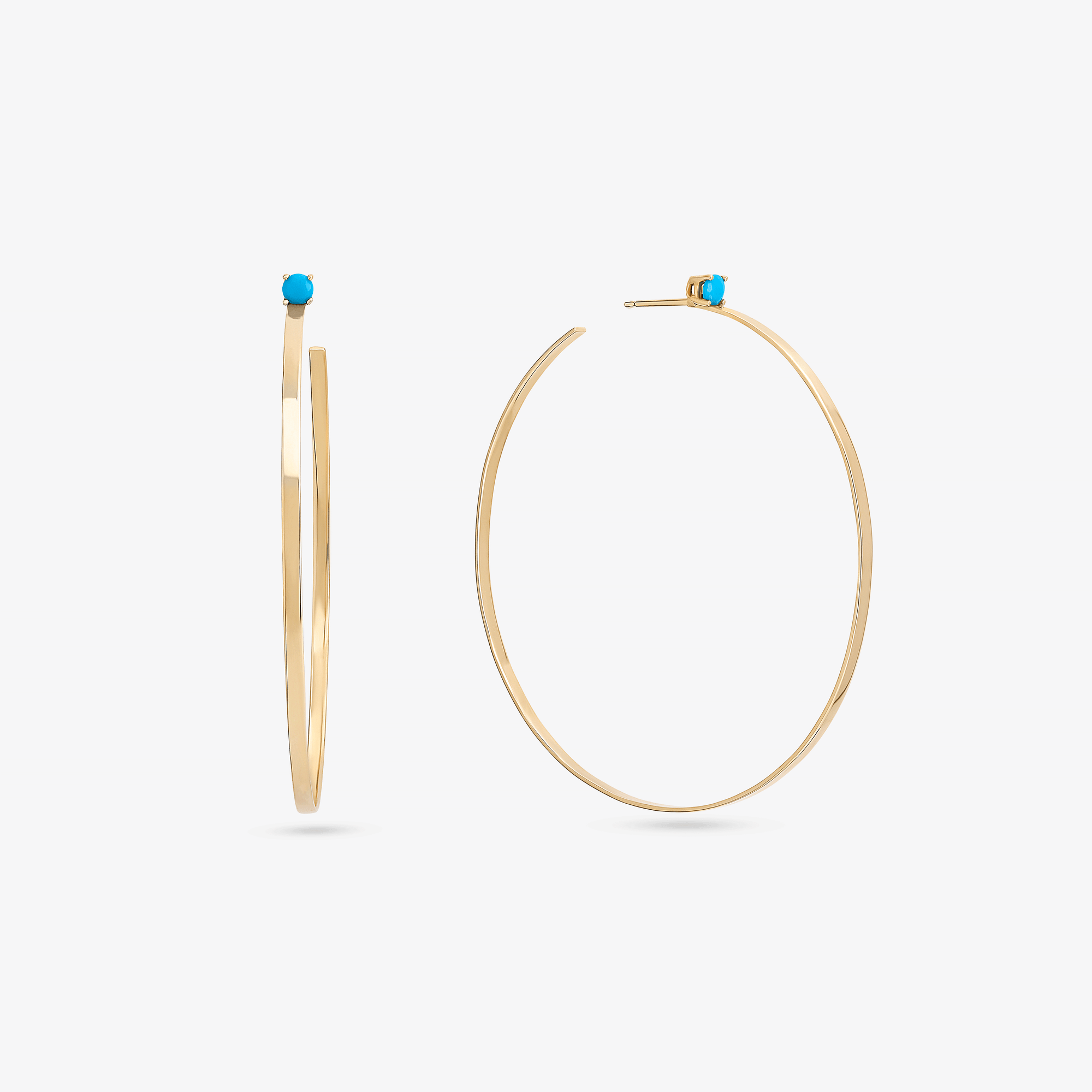 14K yellow gold large solo turquoise sunrise hoops