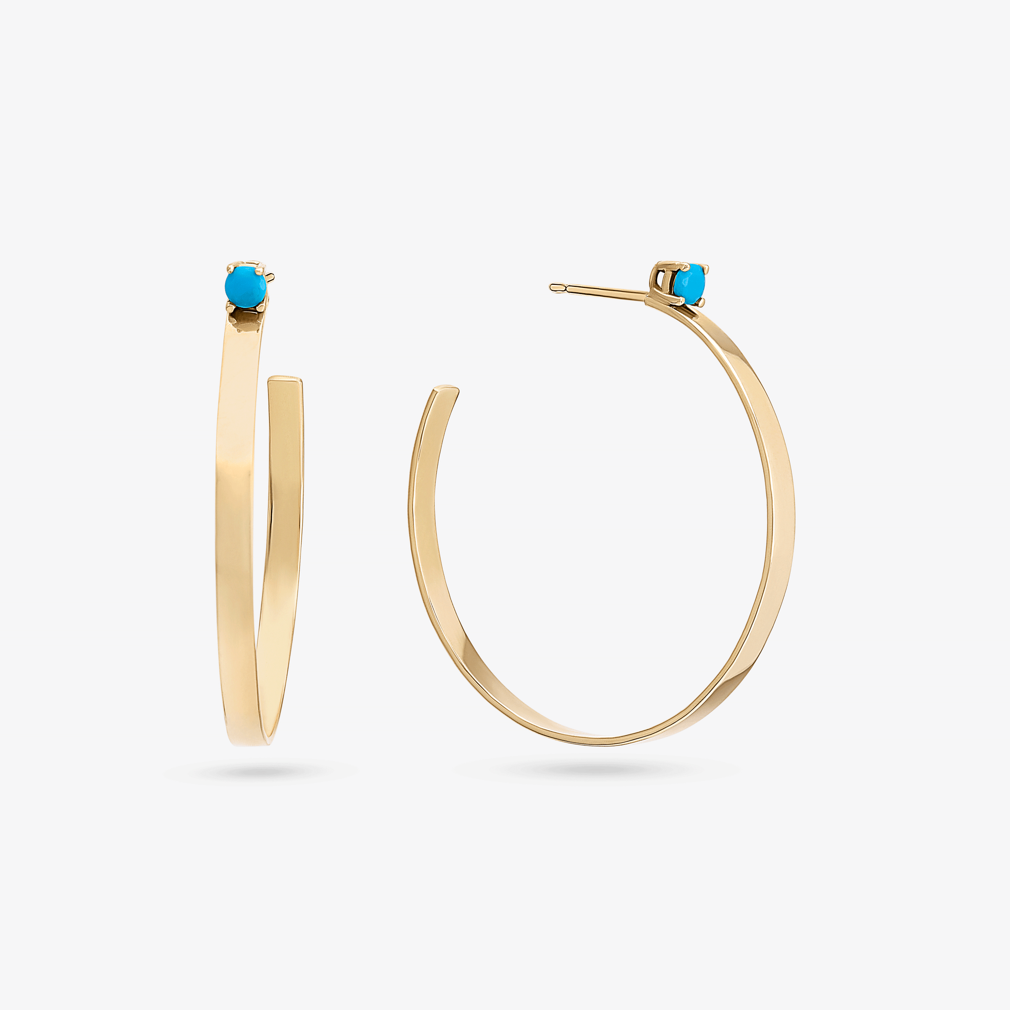 14K yellow gold small solo turquoise sunrise hoops