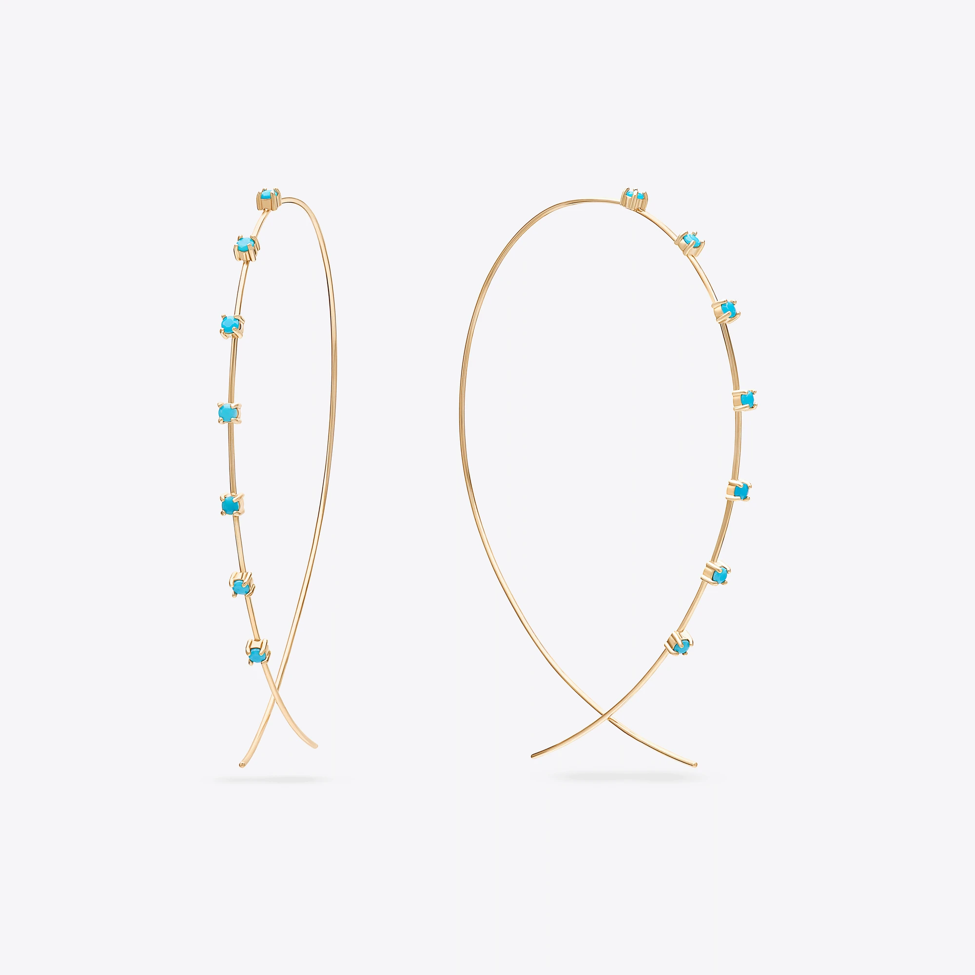 14K yellow gold large multi solo turquoise upside down hoops