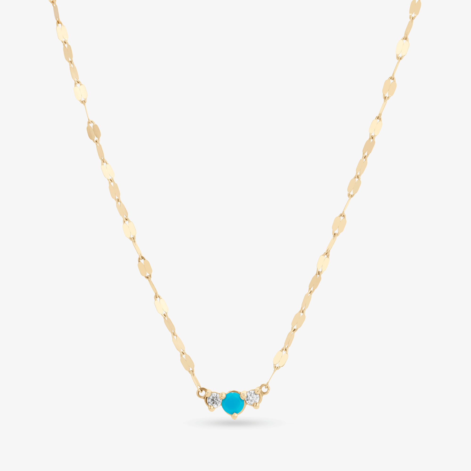14K yellow gold solo turquoise & diamond charm necklace