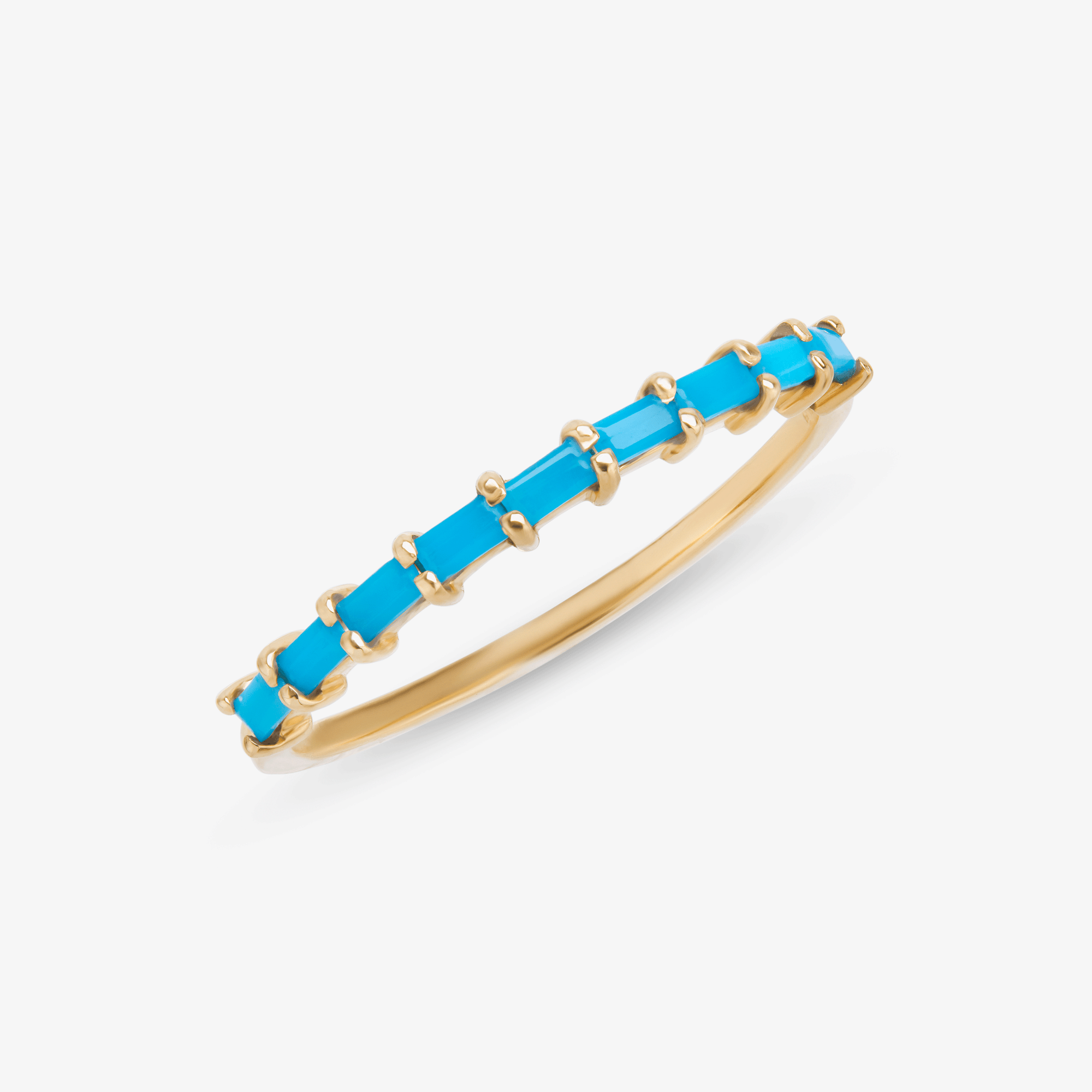 14K yellow gold turquoise baguette stackable ring