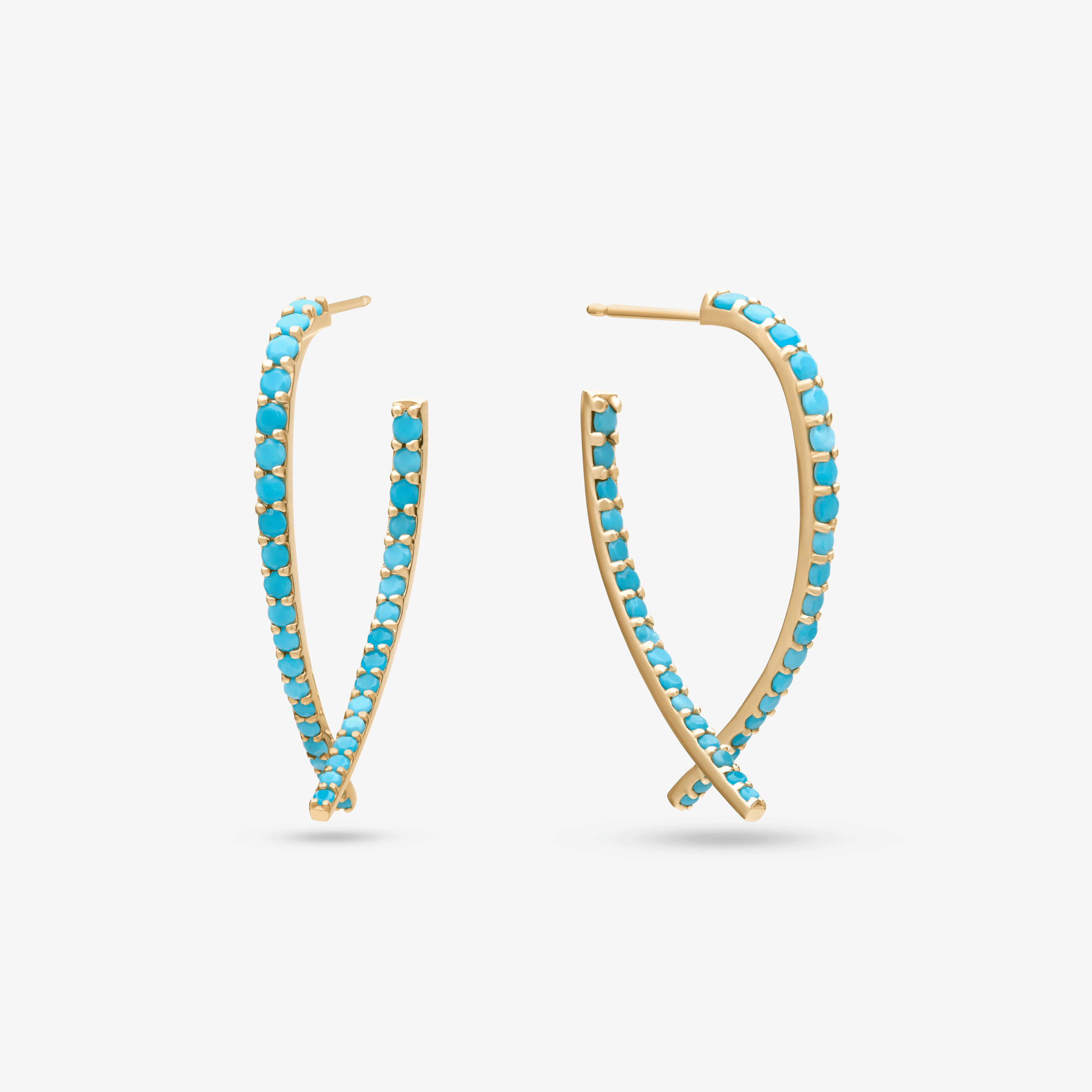 14K yellow gold small turquoise front to back upside down hoops