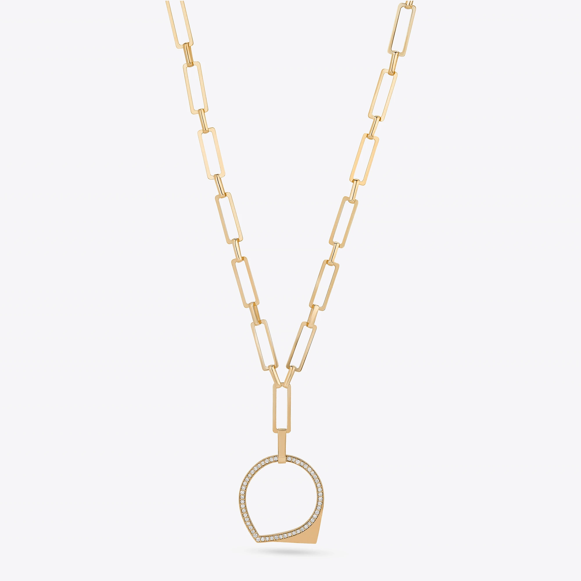 14K yellow gold eclipse diamond paperclip lariat necklace