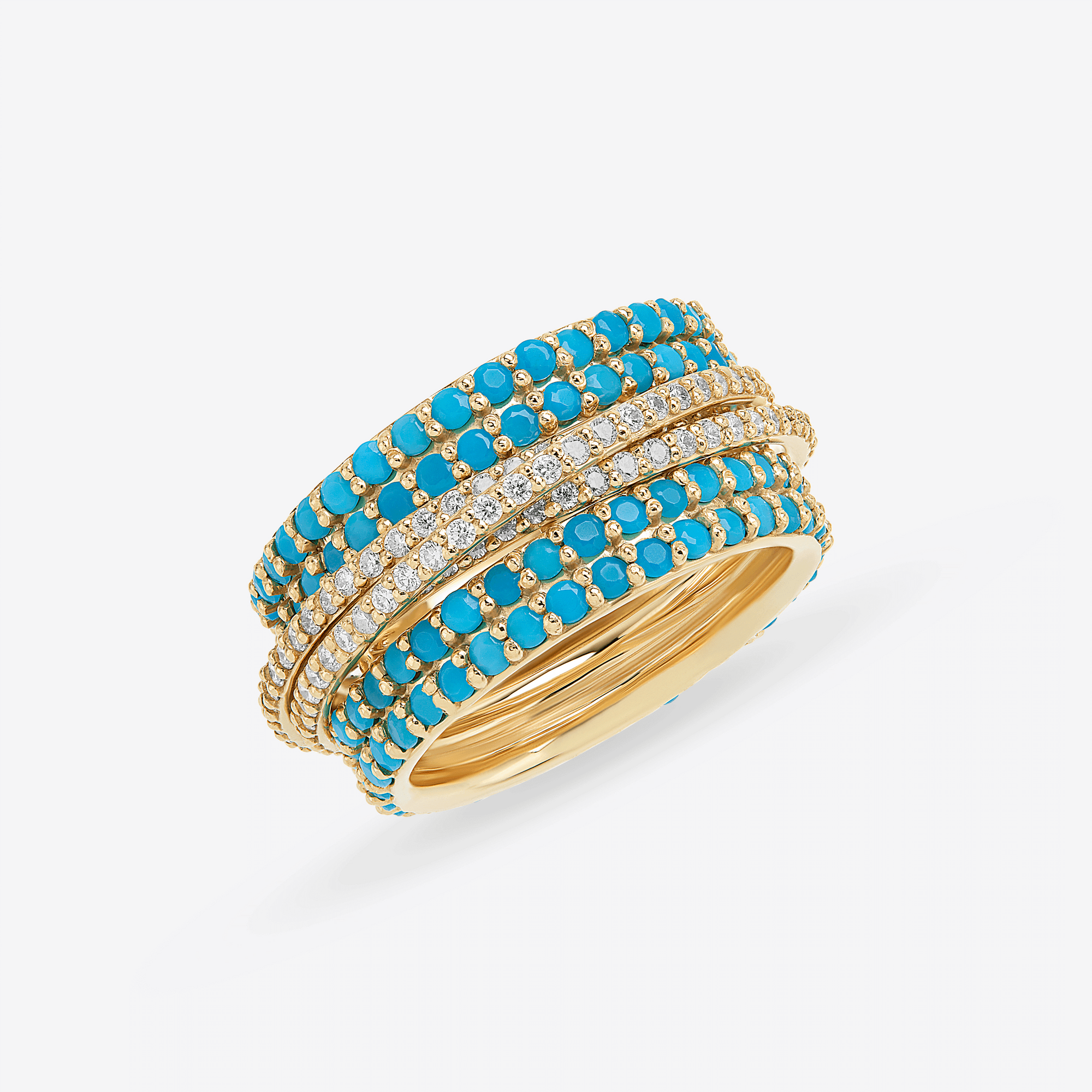 14K yellow gold mega turquoise & diamond kinetic ring