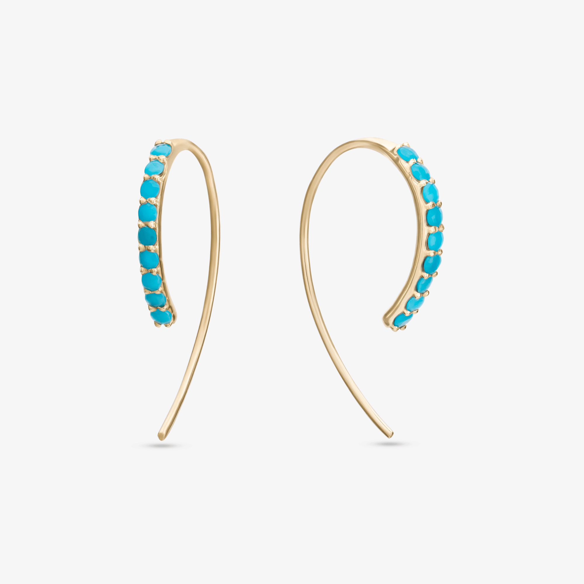 14K yellow gold mini turquoise hooked on hoops