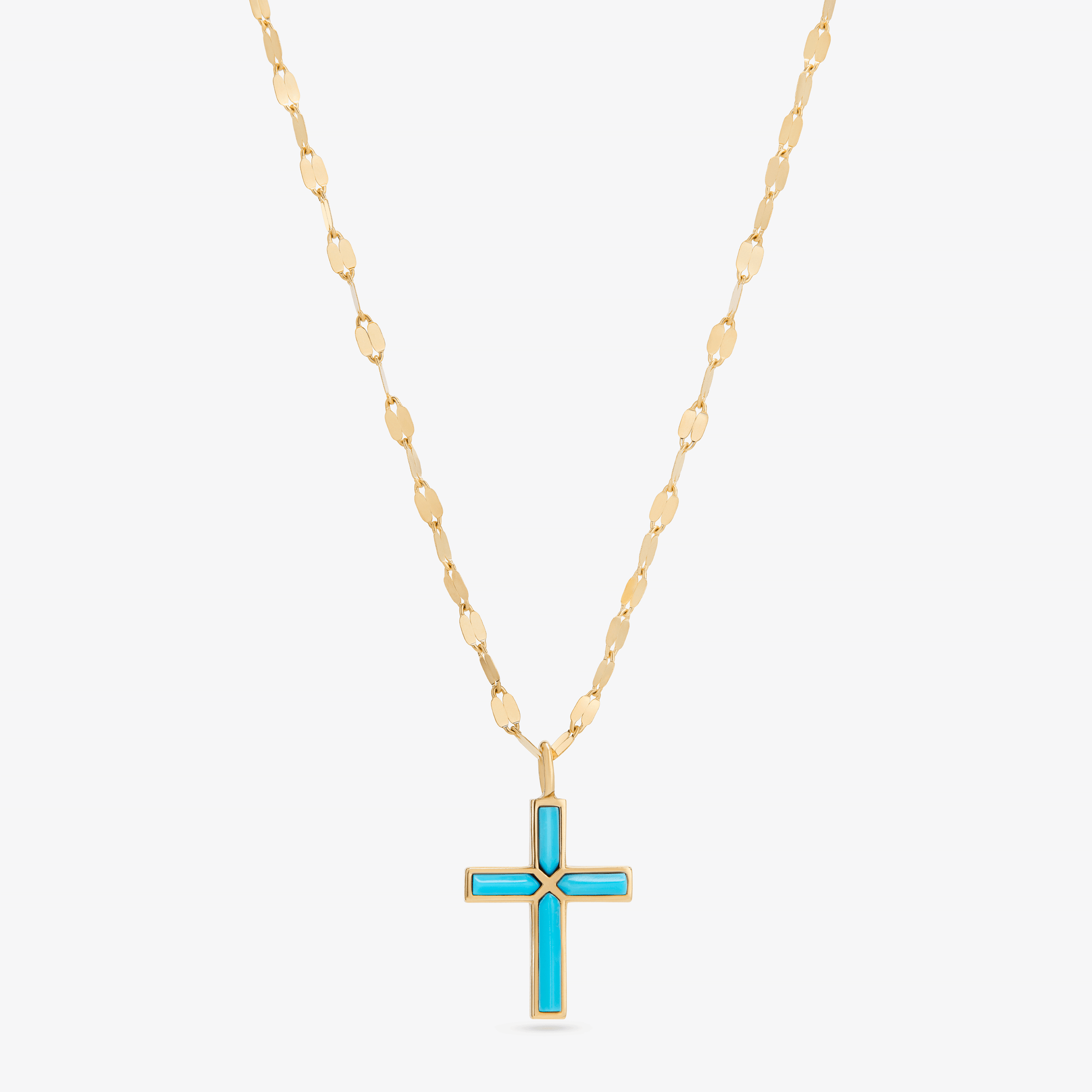 14K yellow gold turquoise cross necklace