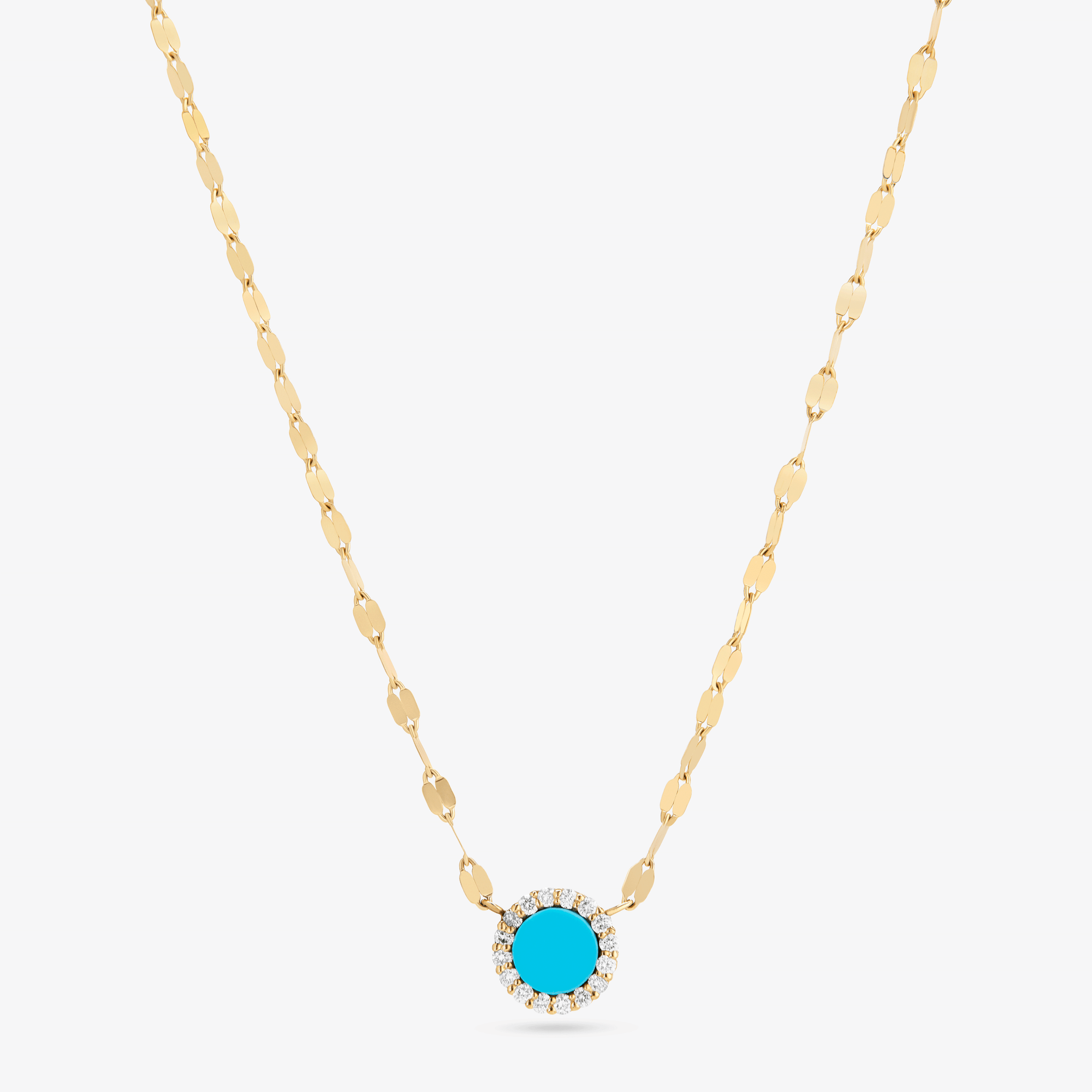 14K yellow gold turquoise & diamond disc pendant necklace