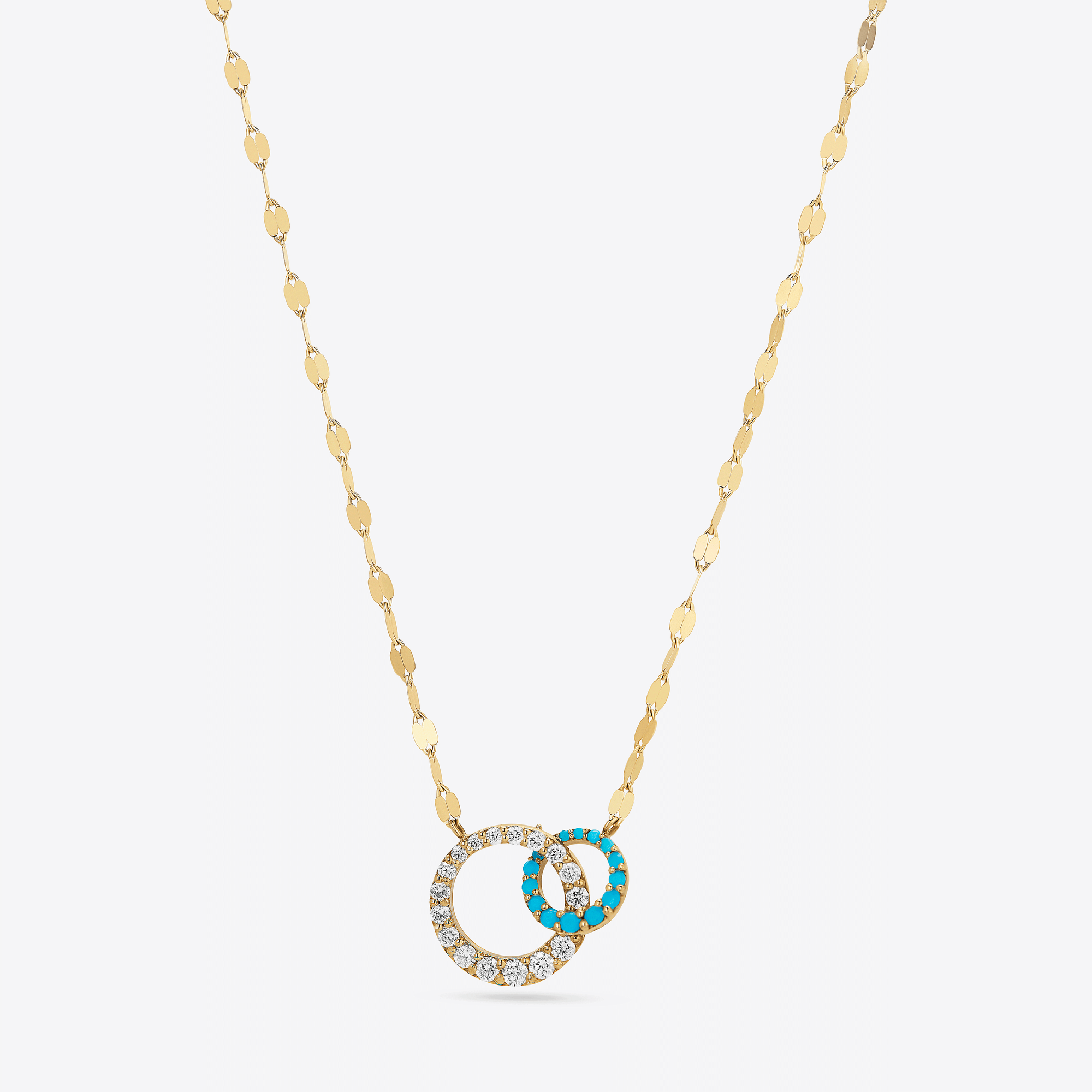 14K yellow gold turquoise & diamond interlocking cusp necklace