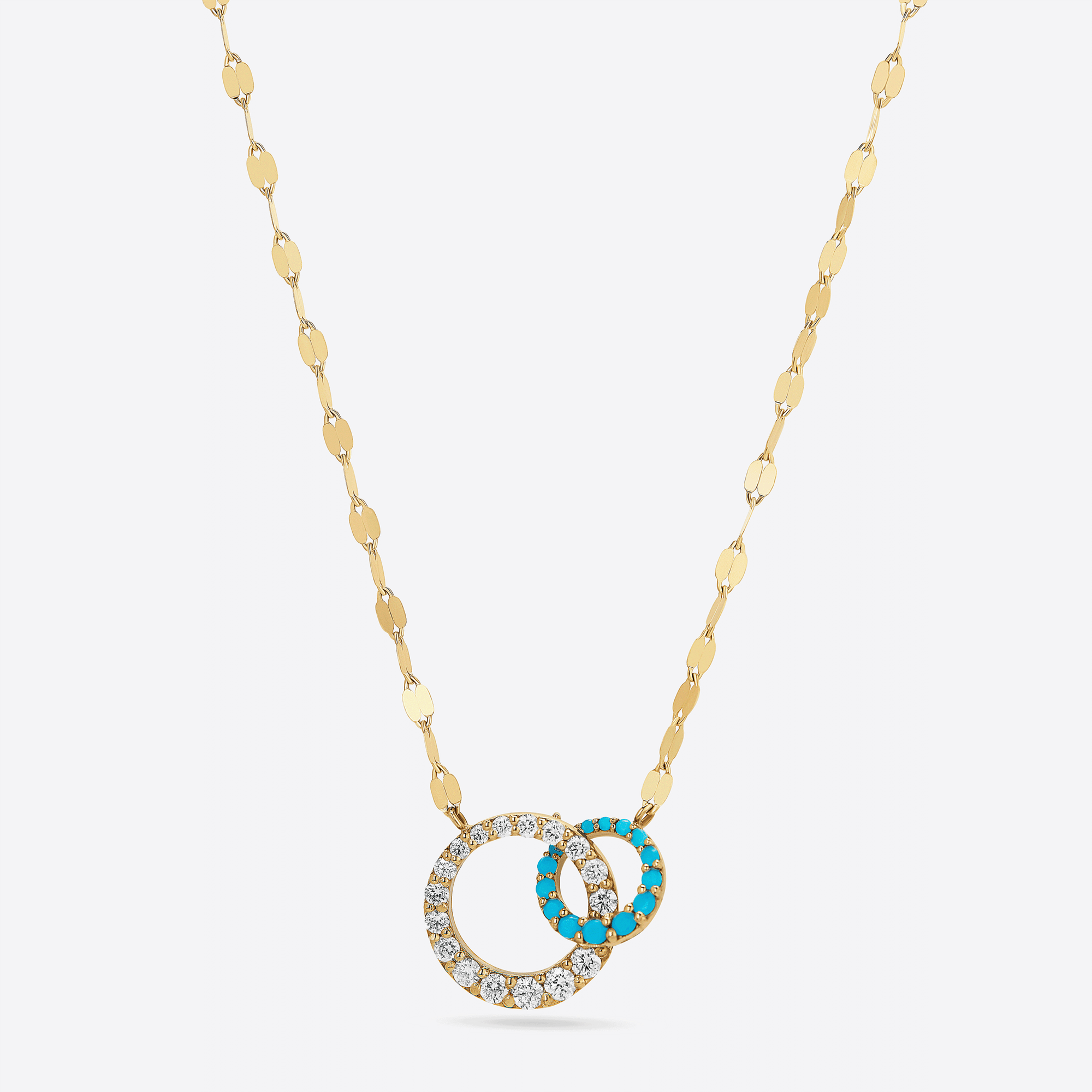 14K yellow gold turquoise & diamond interlocking cusp necklace