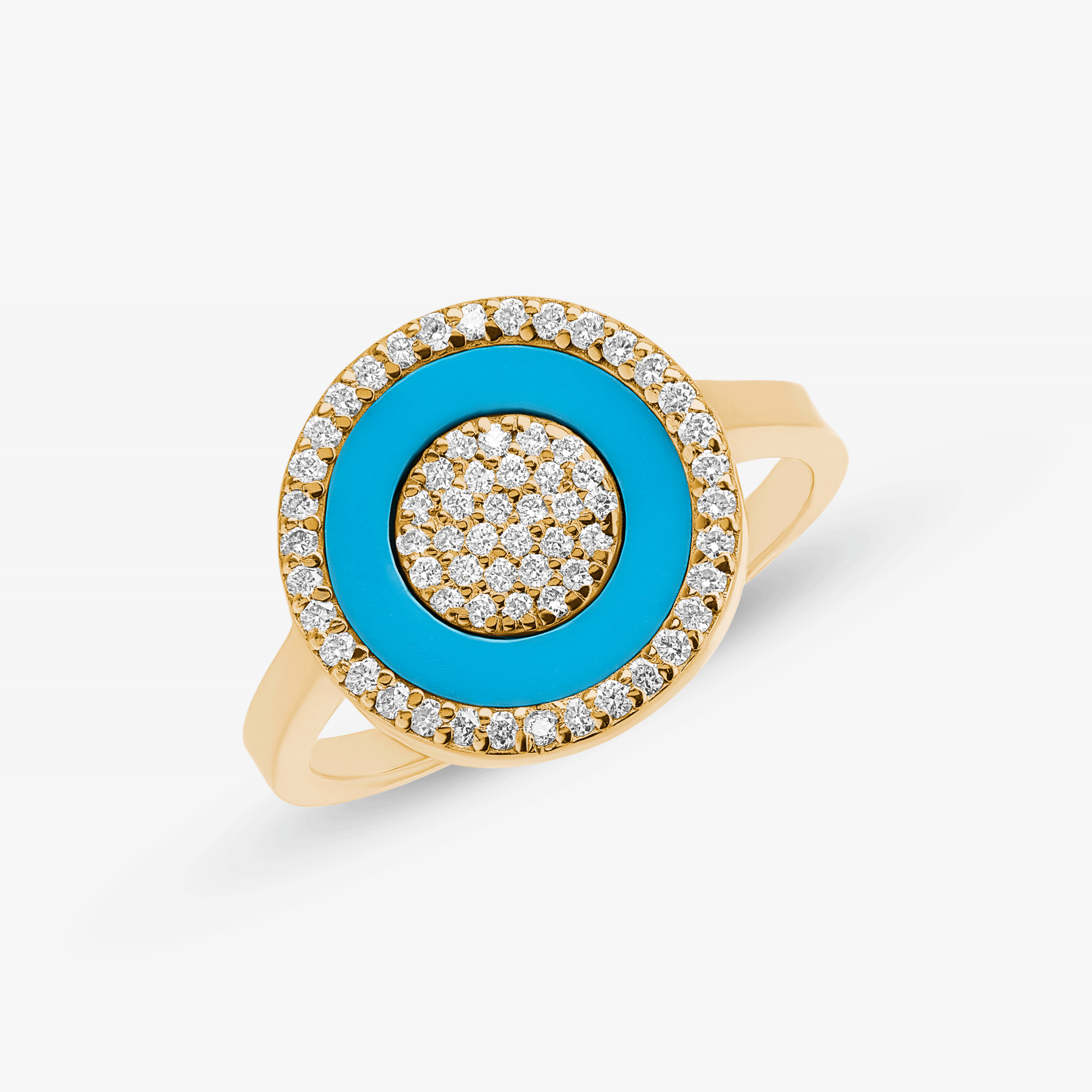 14K yellow gold turquoise & diamond evil eye ring