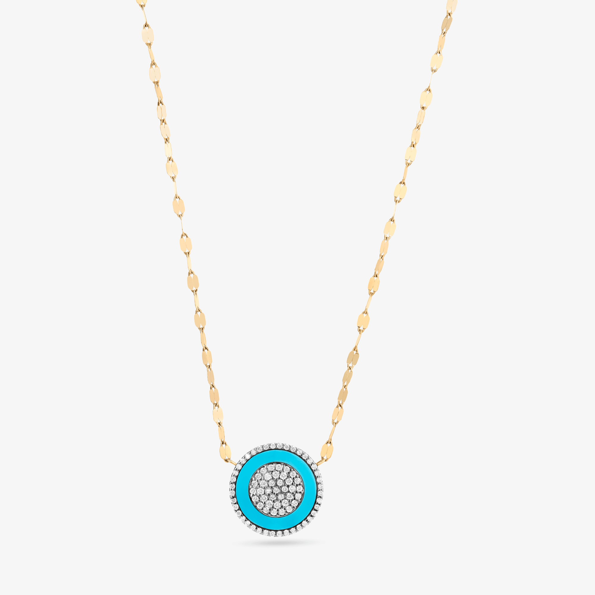 14K yellow gold turquoise & diamond evil eye necklace