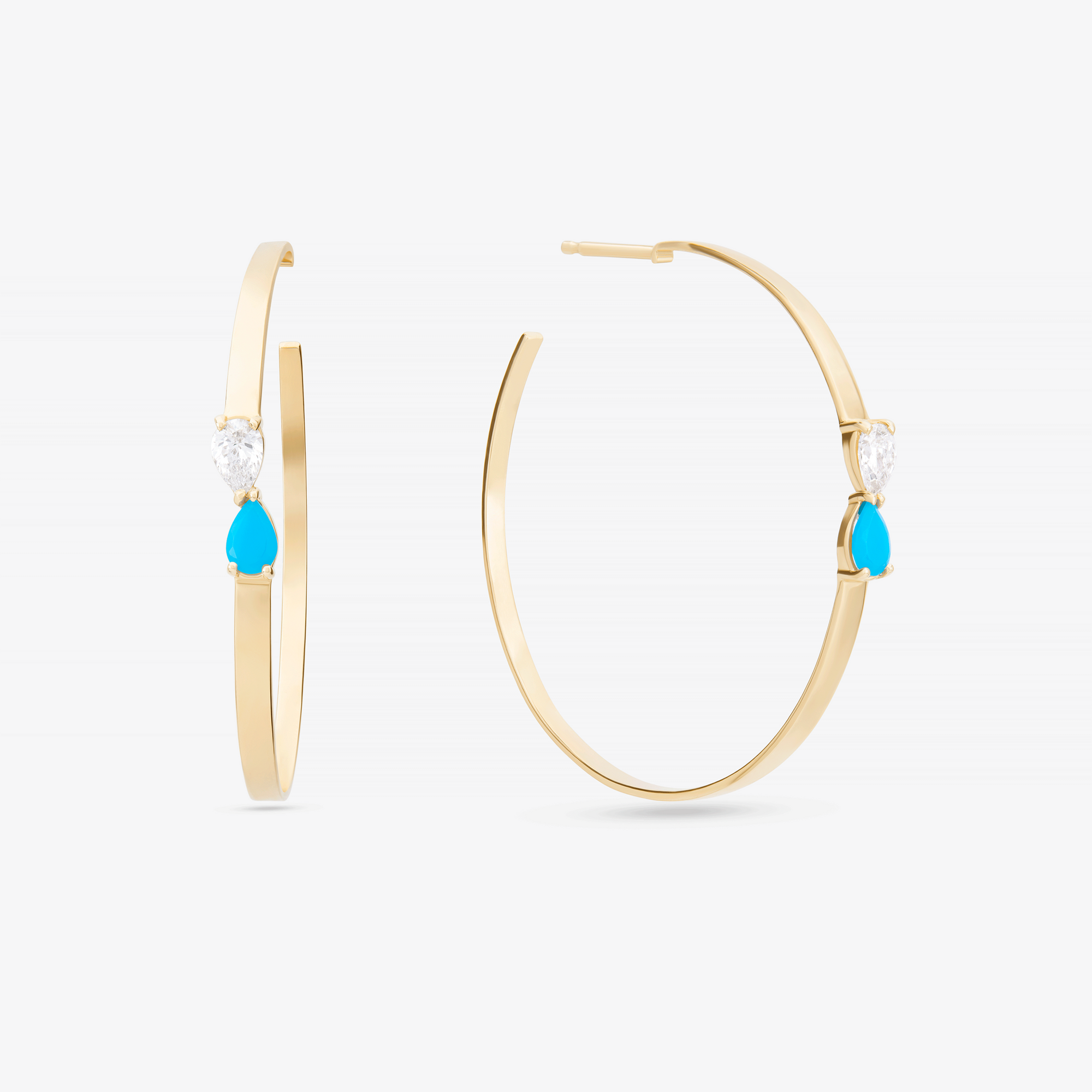 14K yellow gold small turquoise & pear diamond hoops