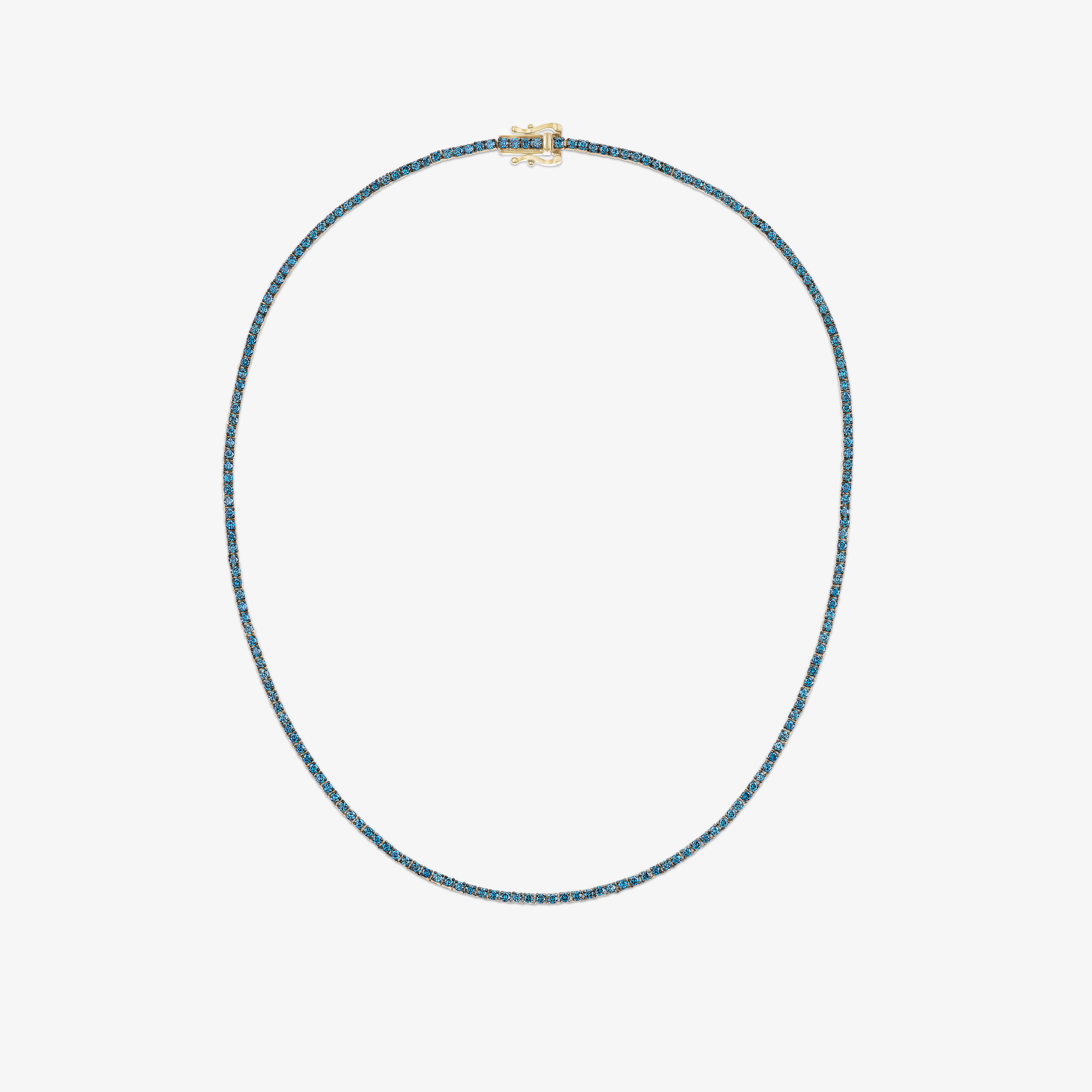 14K yellow gold Denim blue diamond tennis necklace - on model