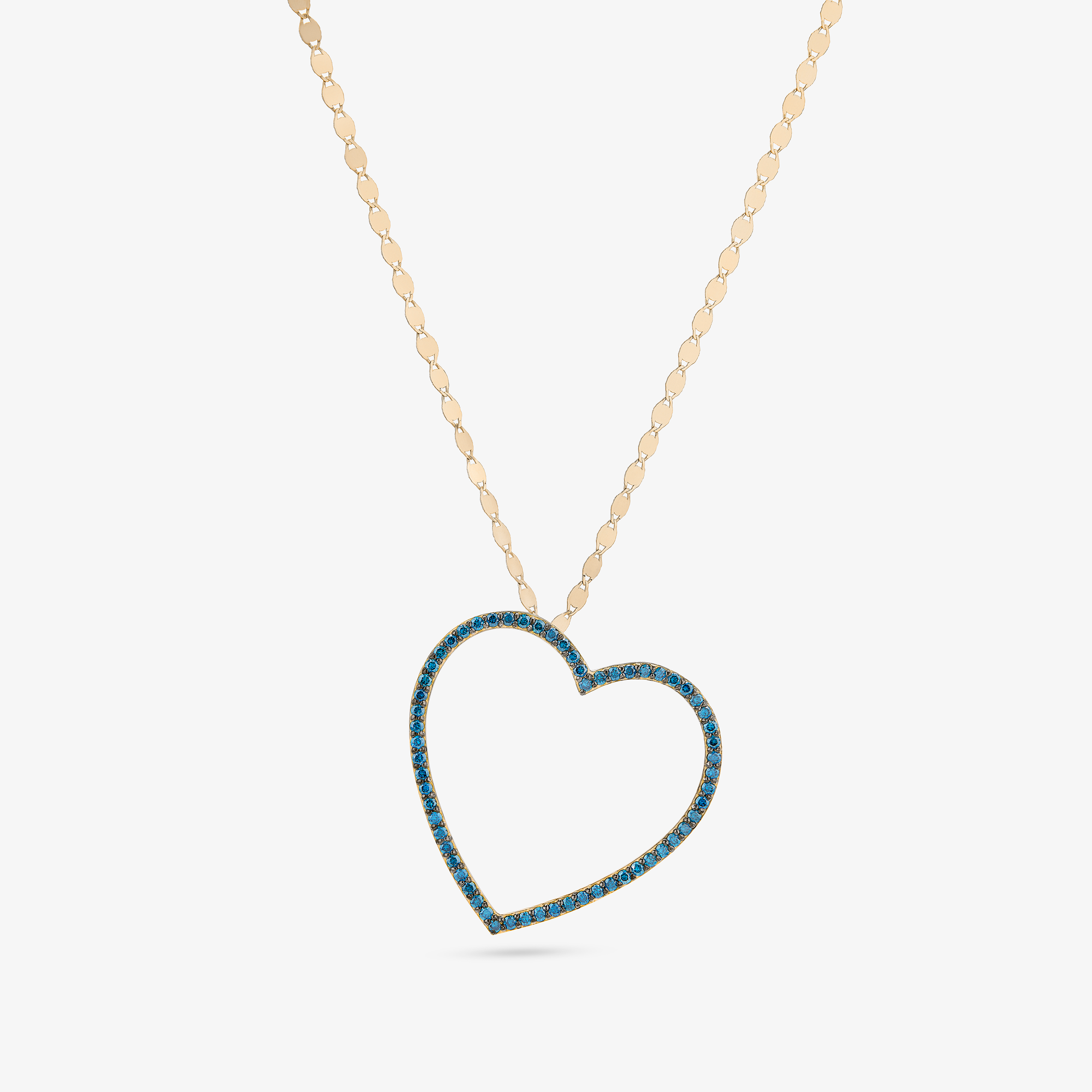 14K yellow gold denim blue diamond open heart necklace