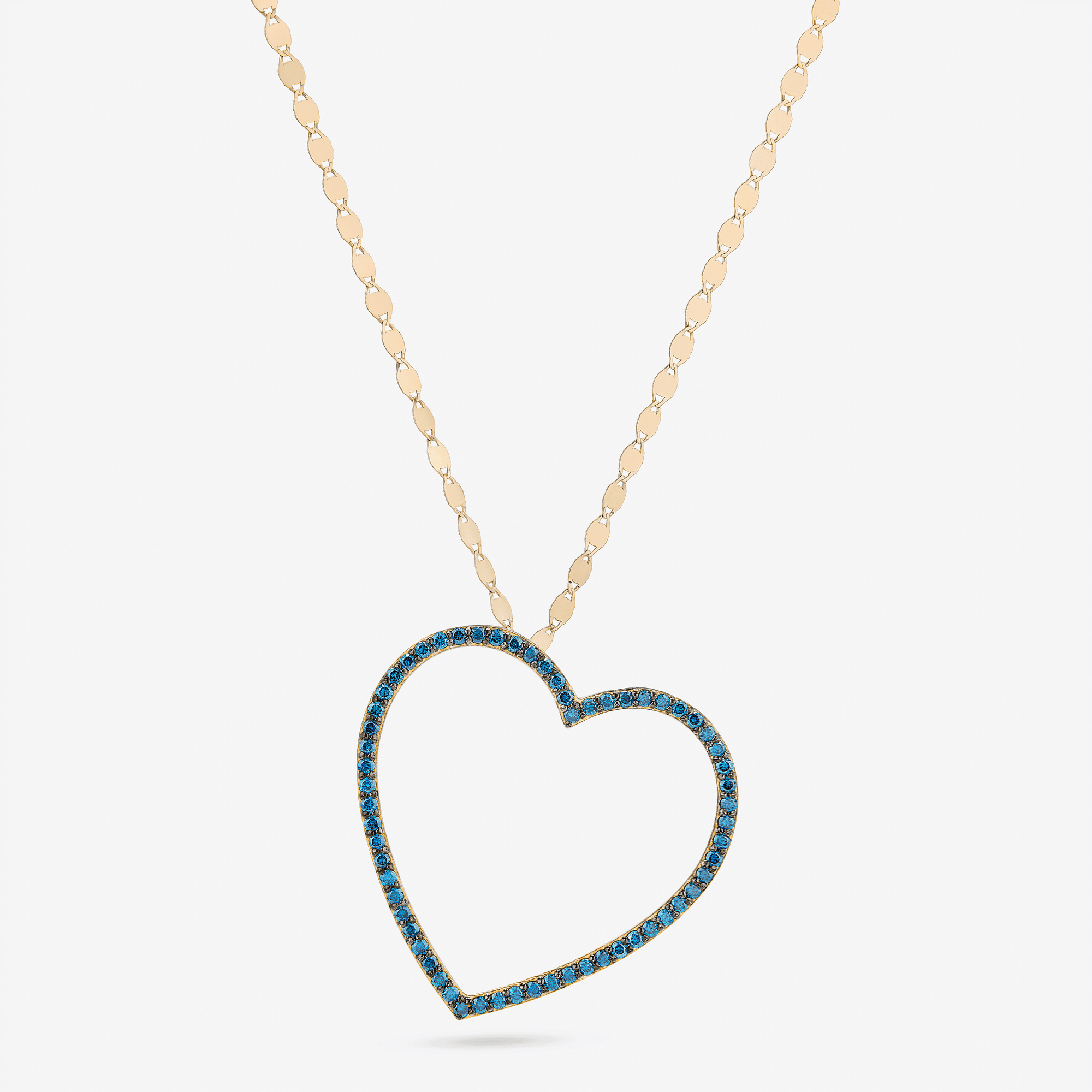 14K yellow gold denim blue diamond open heart necklace