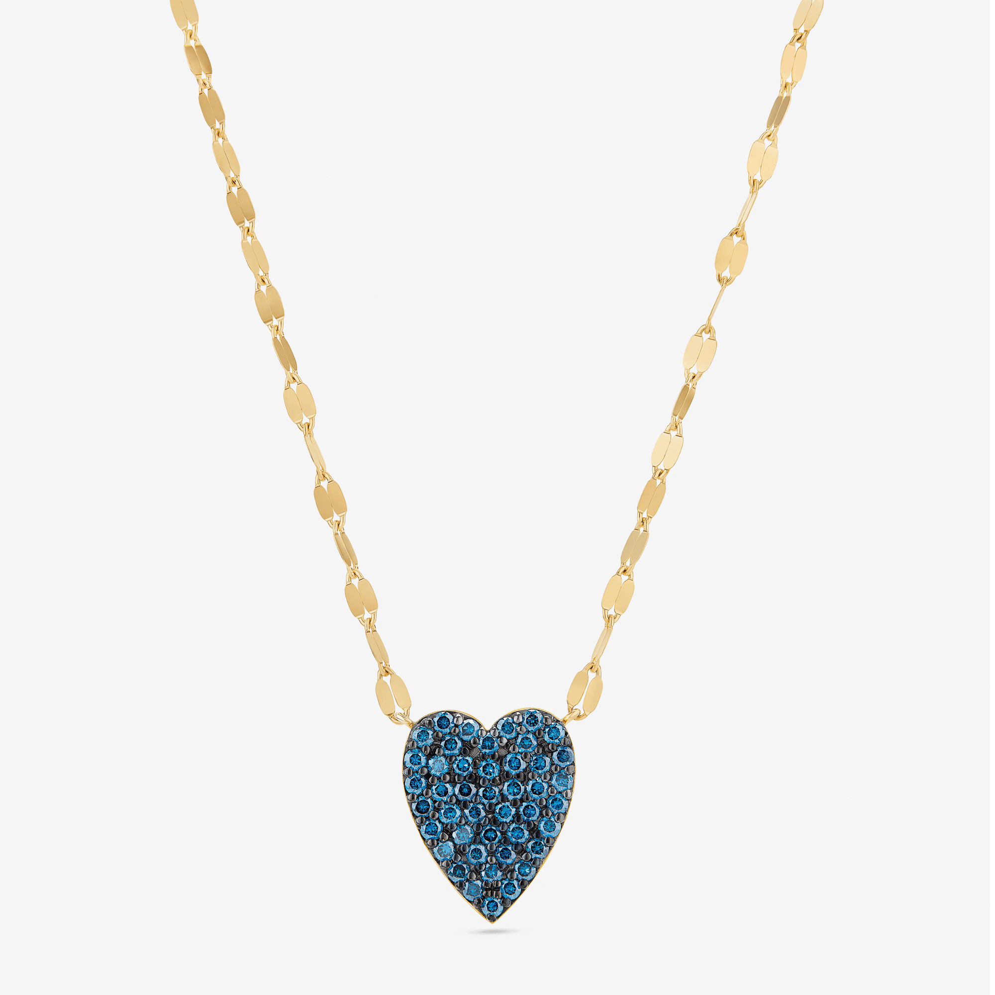 14K yellow gold denim blue diamond heart necklace