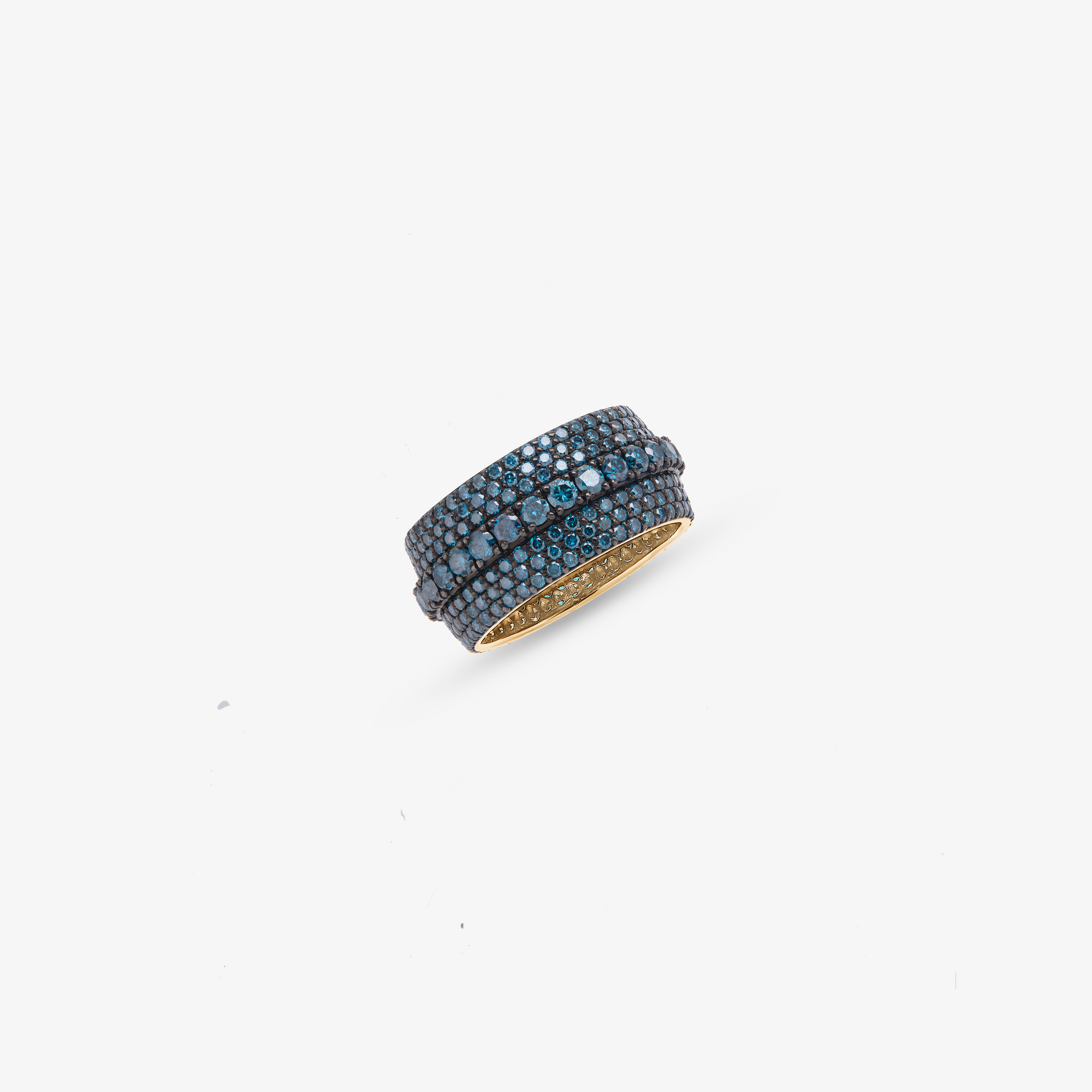 14K yellow gold denim blue diamond curved cigar ring