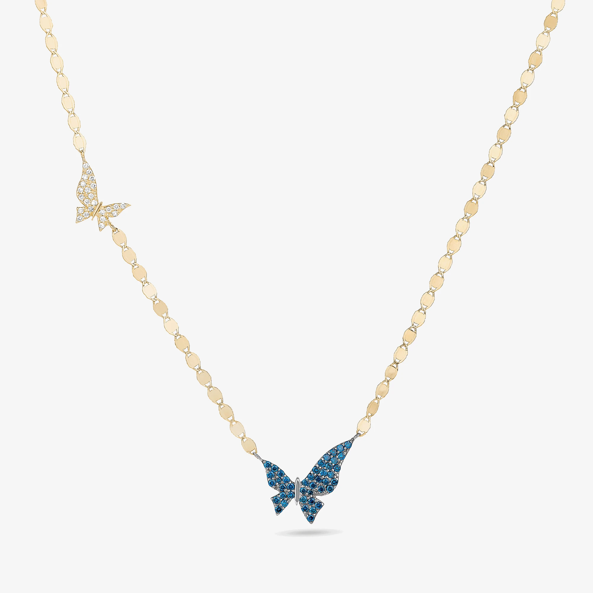 BLUE DIAMOND DOUBLE BUTTERFLY NECKLACE