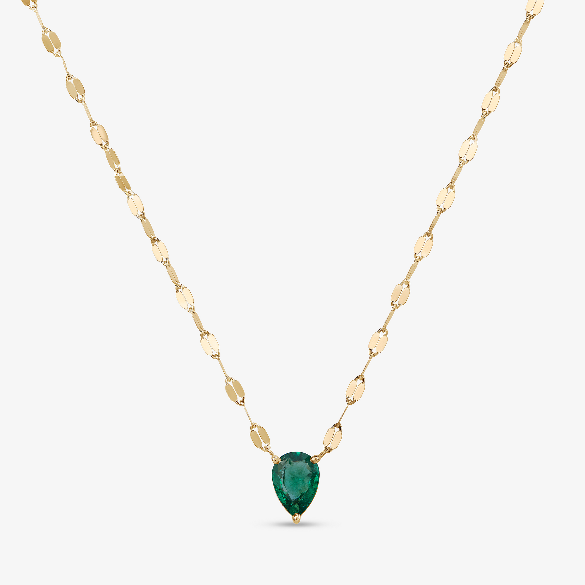 14K yellow gold green emerald pear pendant necklace