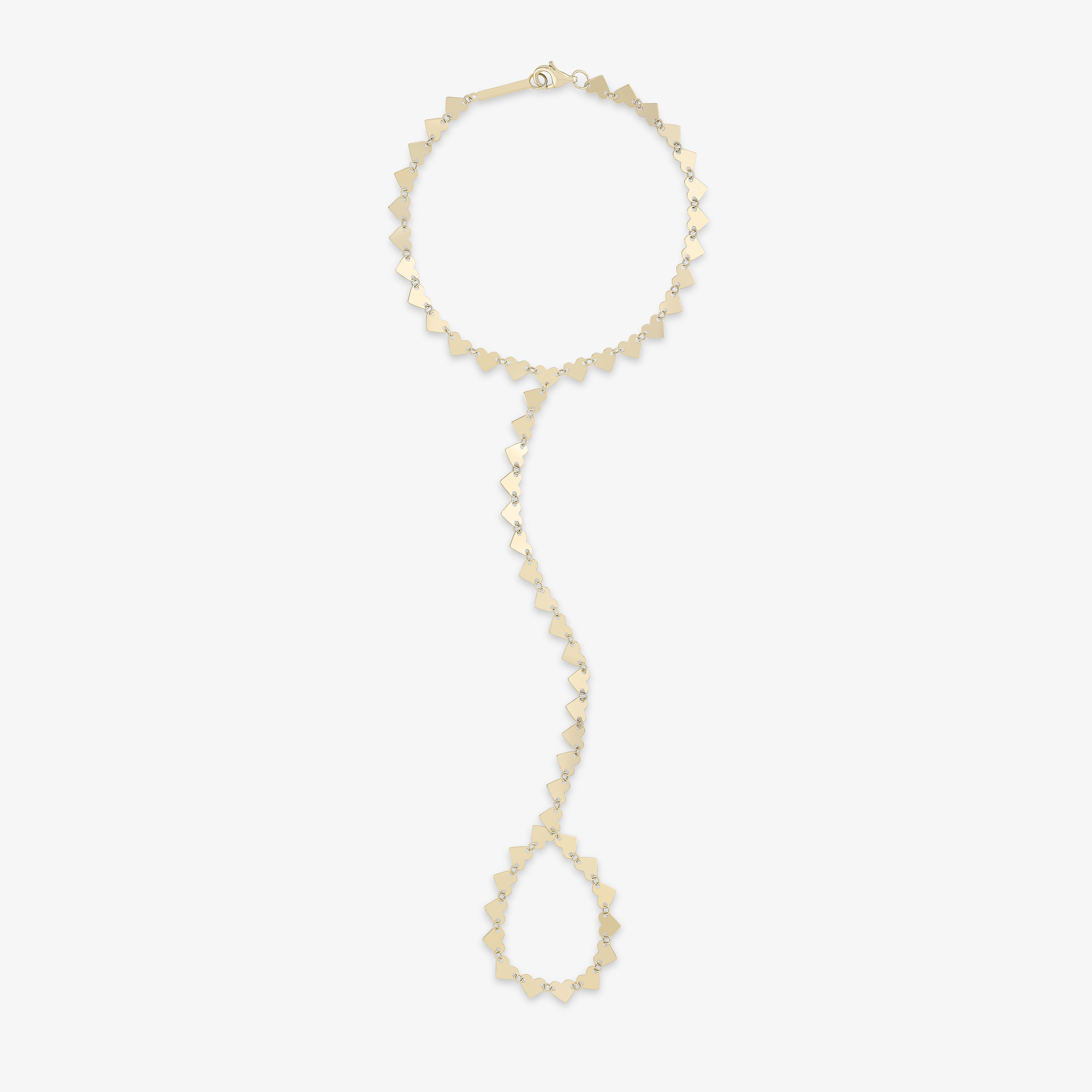 14K yellow gold heart disc chain hand lariat