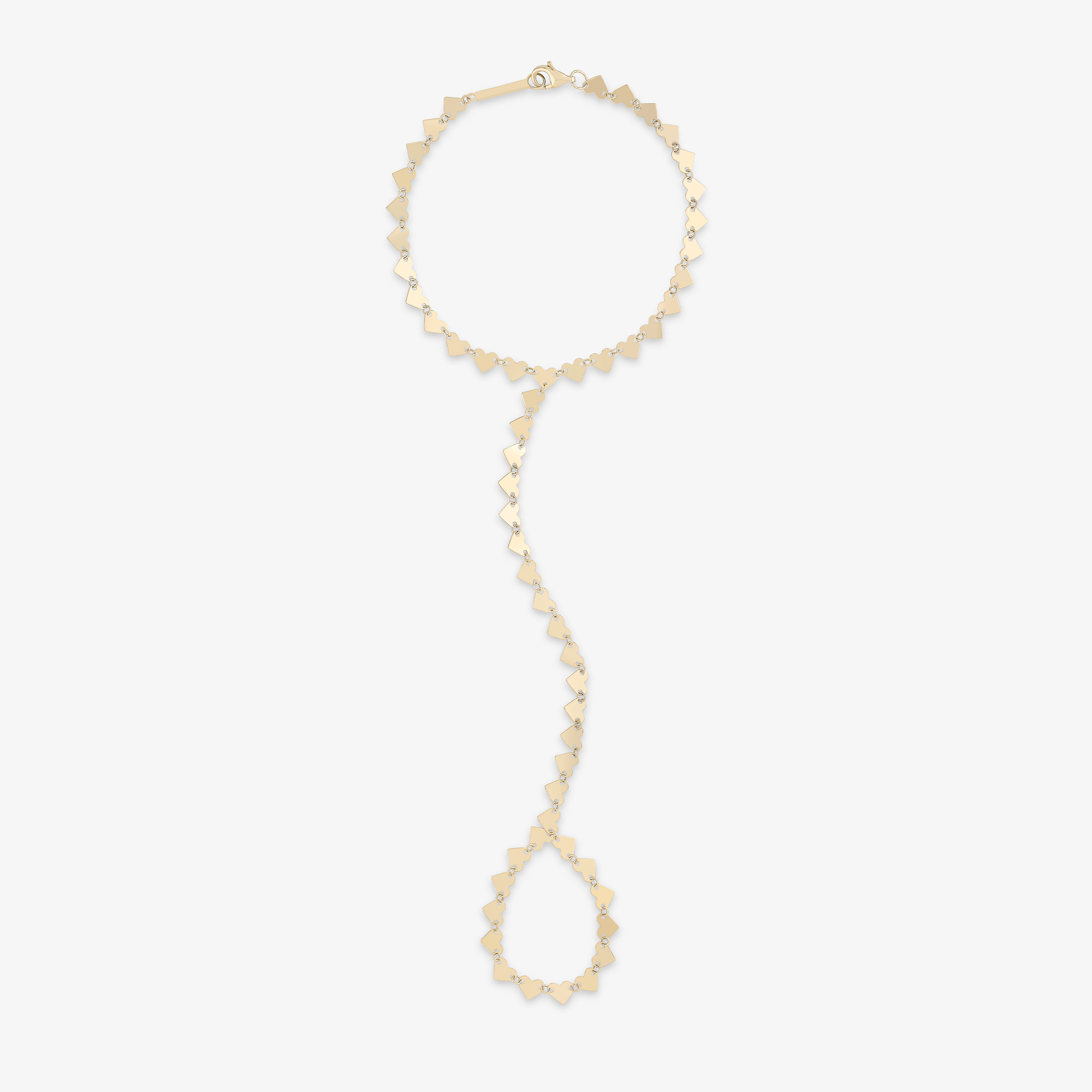 14K yellow gold heart disc chain hand lariat