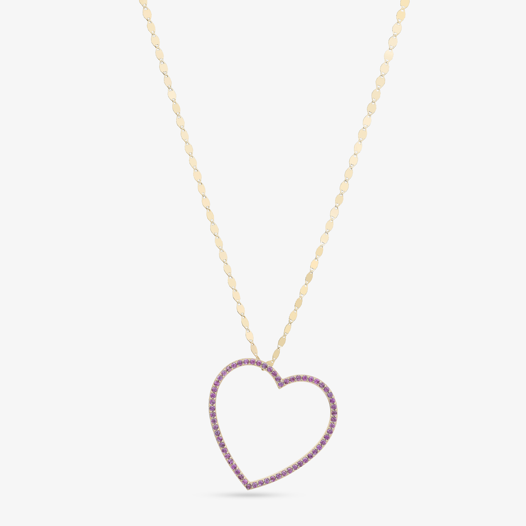 14K yellow gold pink sapphire open heart necklace