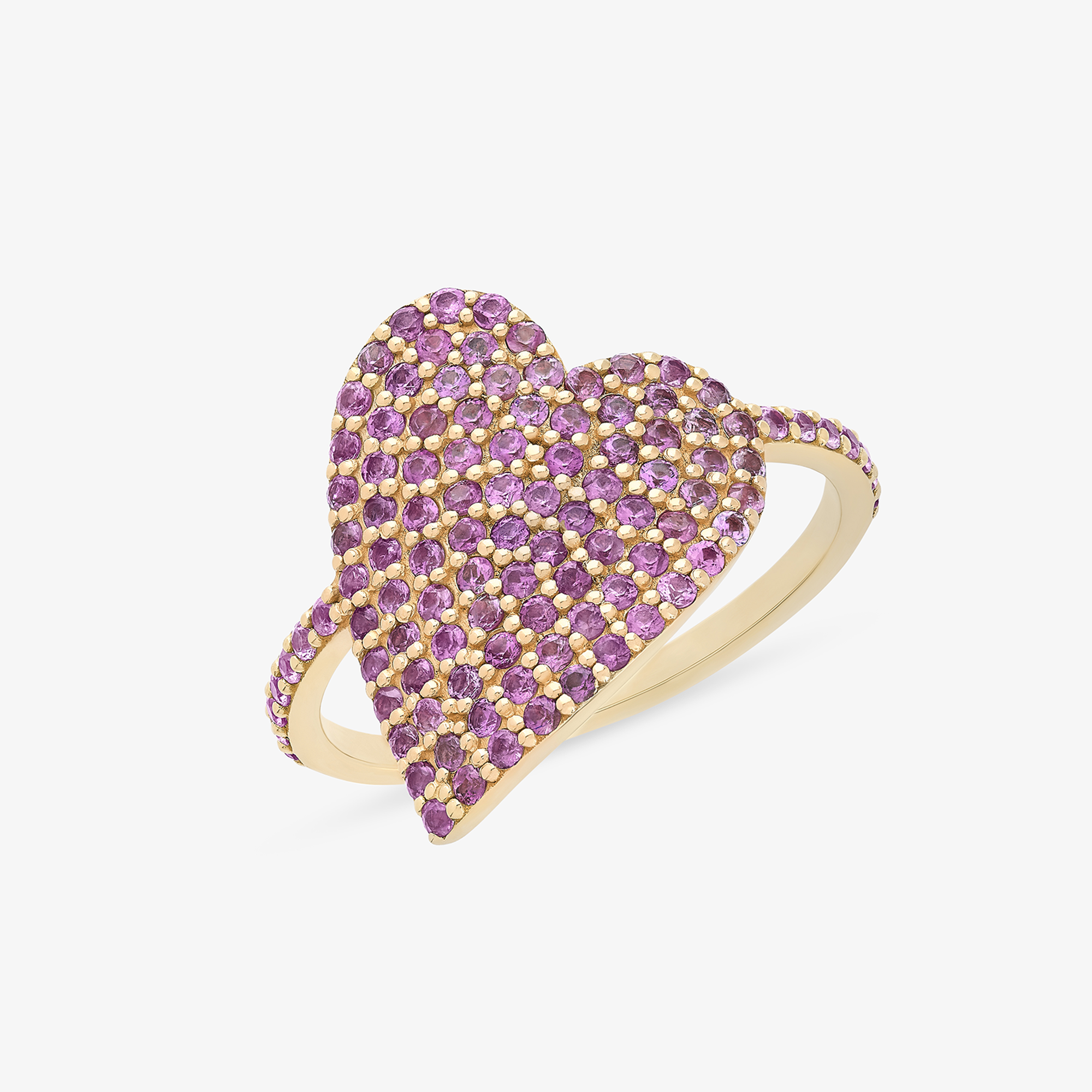 14K yellow gold wrapped heart pink sapphire ring