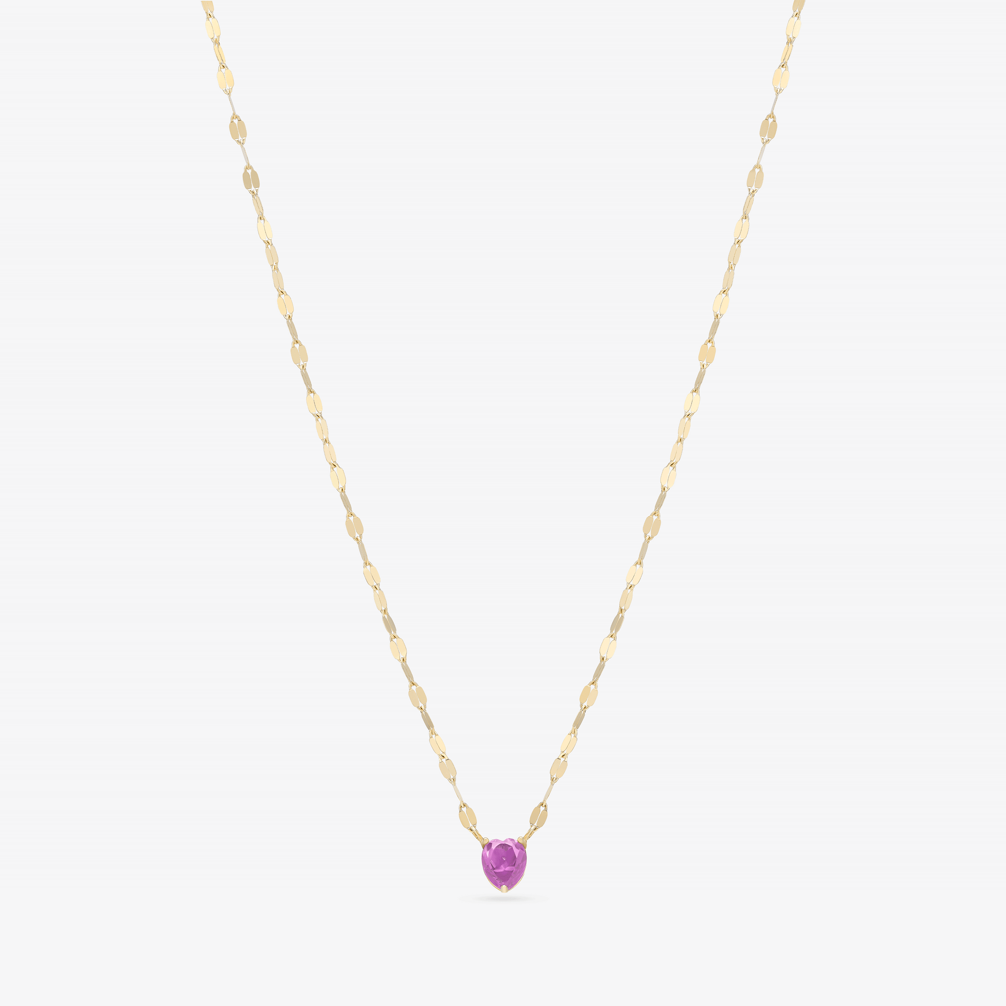 14K yellow gold solo pink sapphire heart pendant necklace