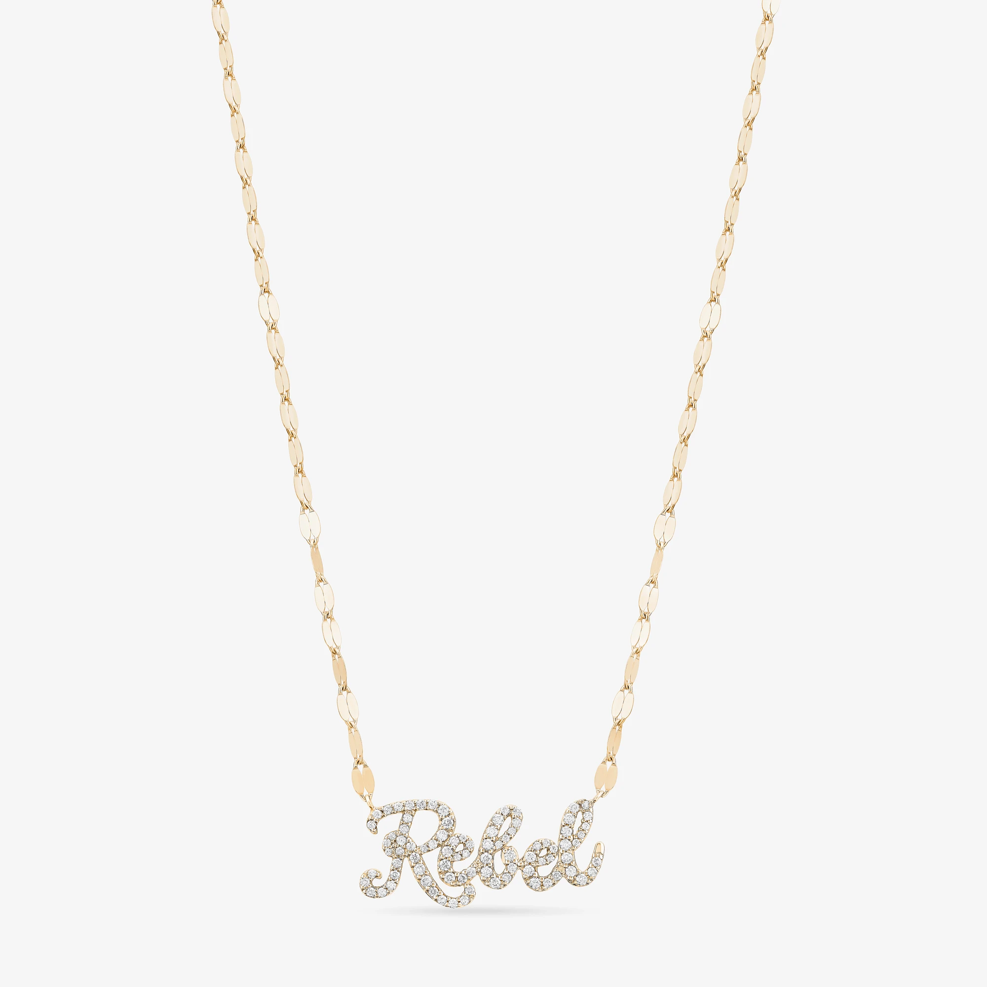 14K yellow gold custom cursive diamond nameplate necklace