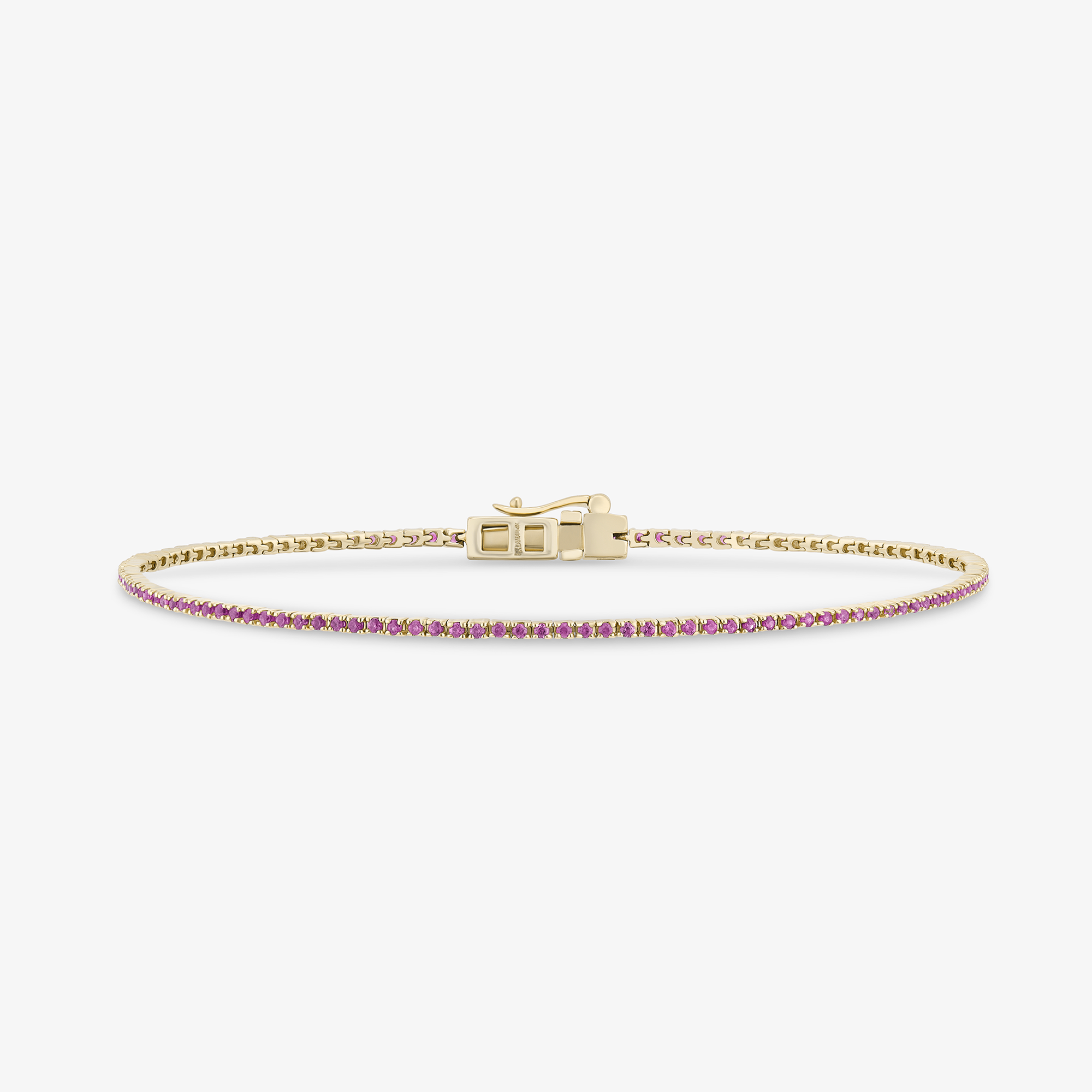 14K yellow gold thin pink sapphire tennis bracelet