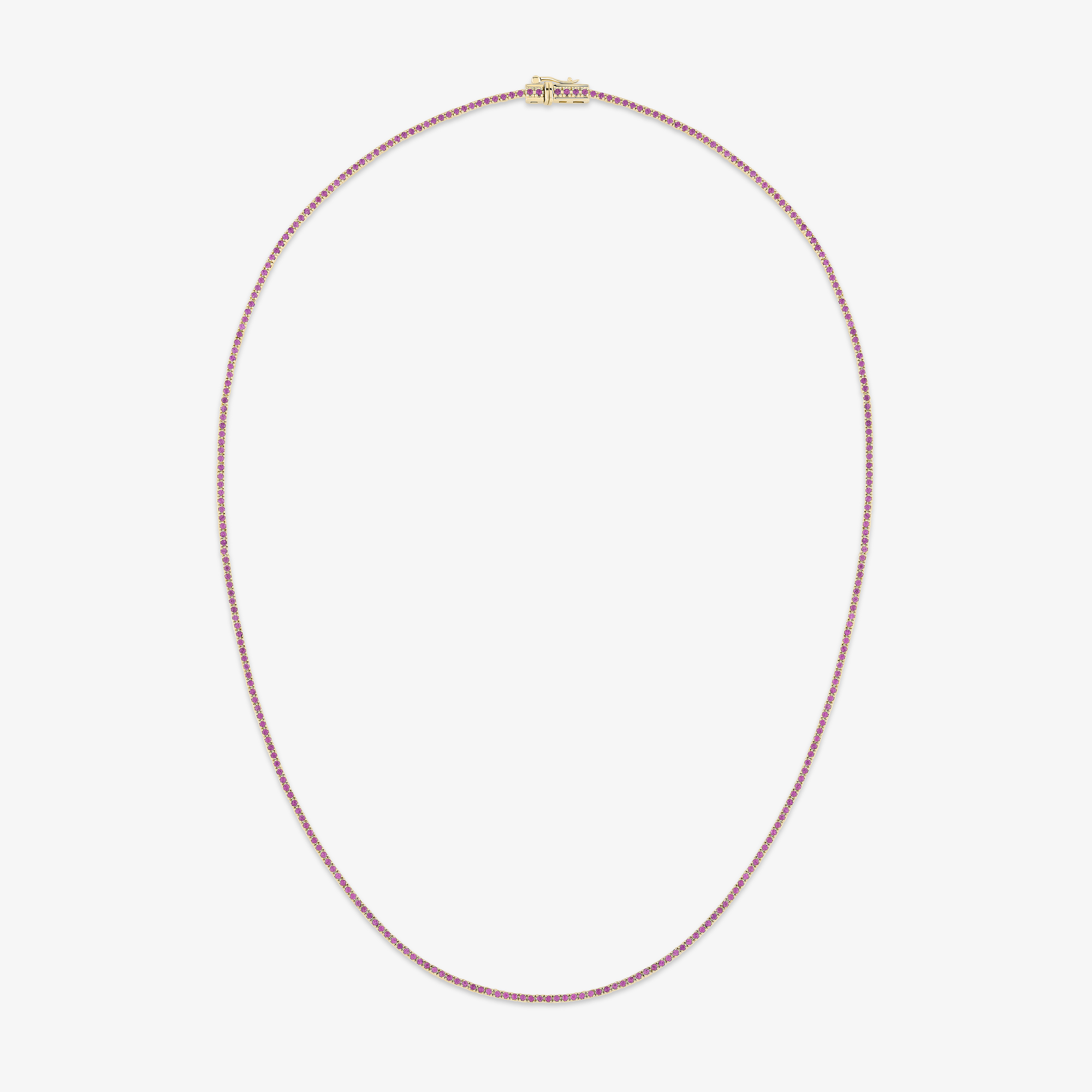 14K yellow gold thin pink sapphire tennis necklace